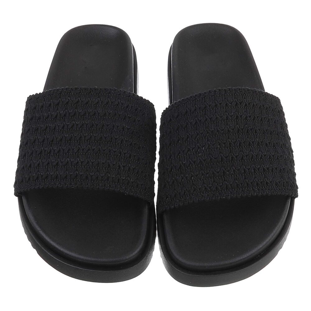 Ital-Design Moderne Damen Sandalen mit geflochtenem Obermaterial Pantolette (89372635) Flach Pantoletten in Schwarz – Bild 4 von 5