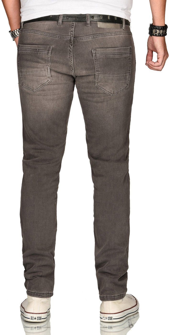 ASElia Straight-Jeans strukturiertem fein mit und grau Alessandro Elasthan Jeansstoff Salvarini 2%