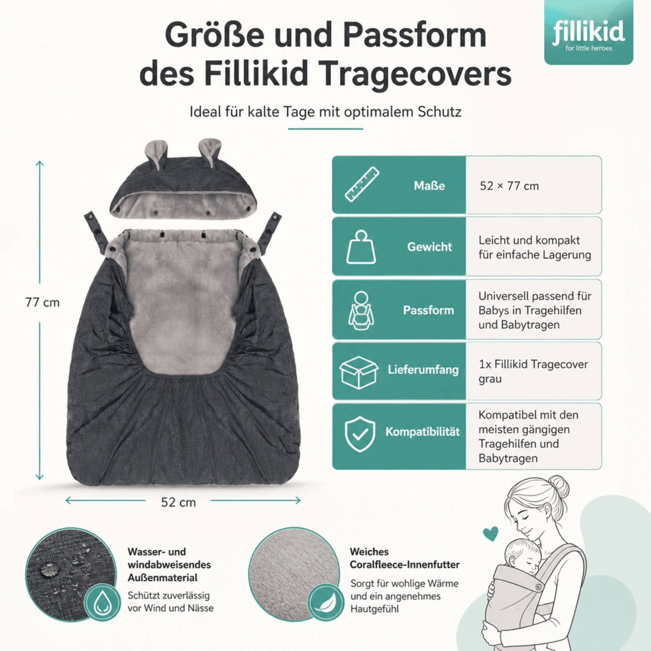 Fillikid Bauchtrage Tragecover für Bauchtrage Coralfleece Exklusiv