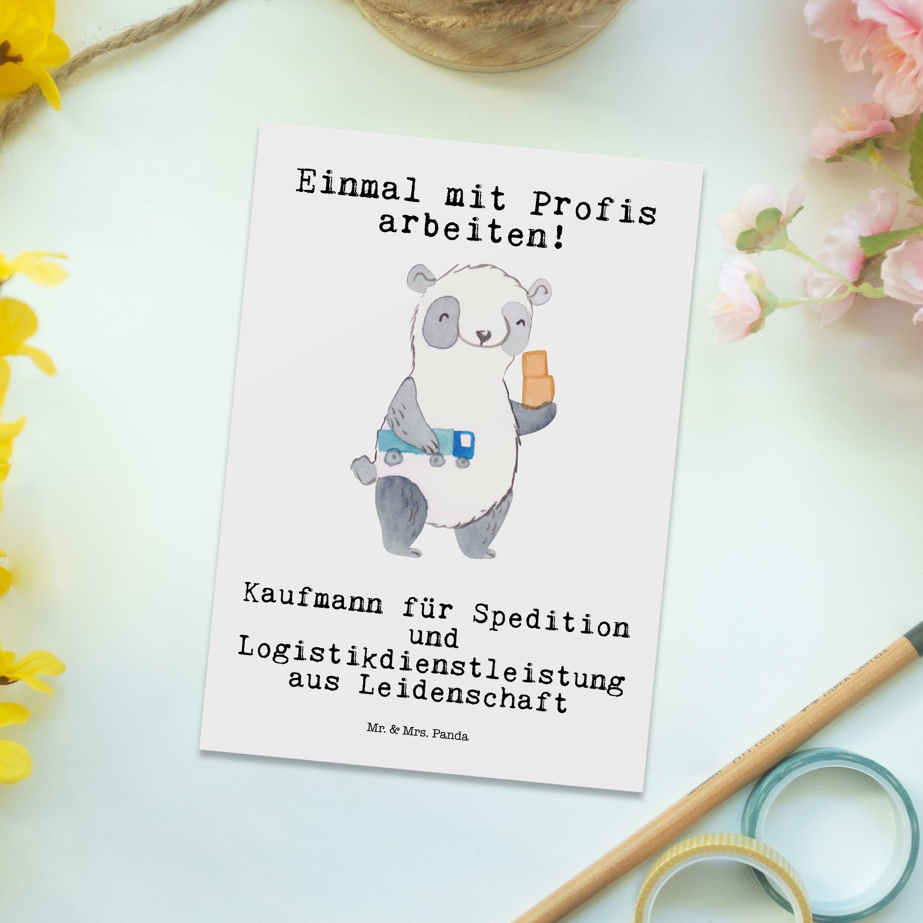 Postkarte Leidenschaft Mr. Logistikdienstleistung & aus - und Kaufmann Panda Spedition für Mrs. Weiß