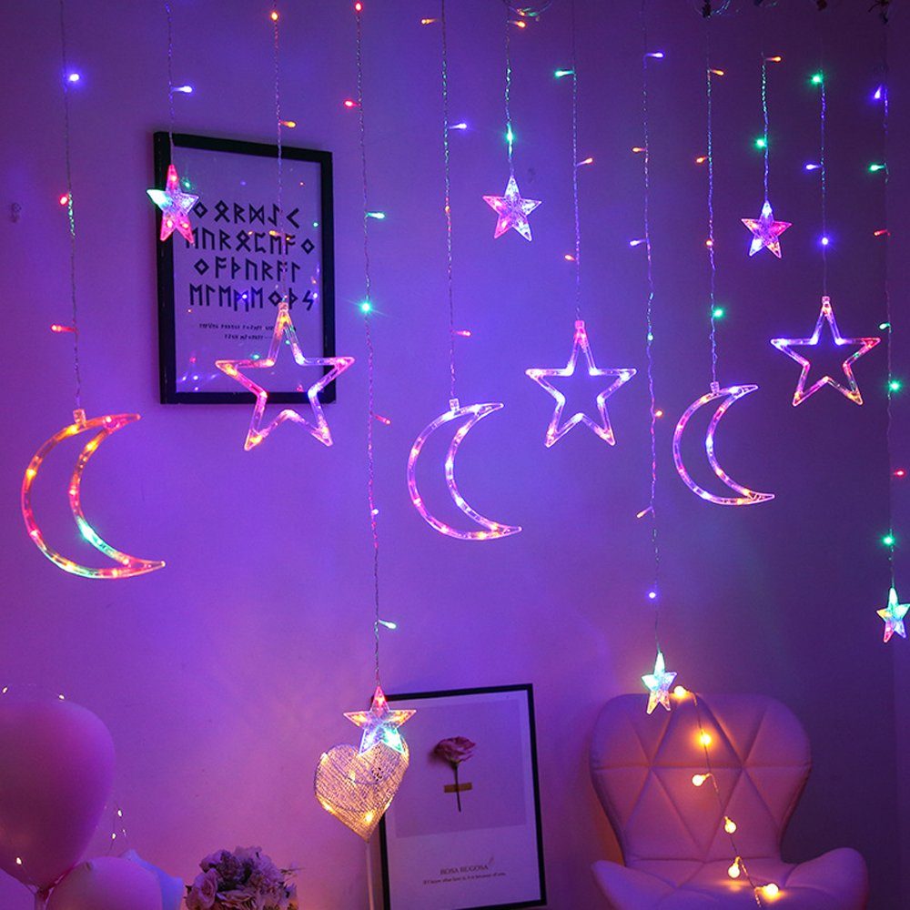 LED-Lichterkette LED Lichterketten Stern Mond,3.5M LED Lichtervorhang Lichterkette