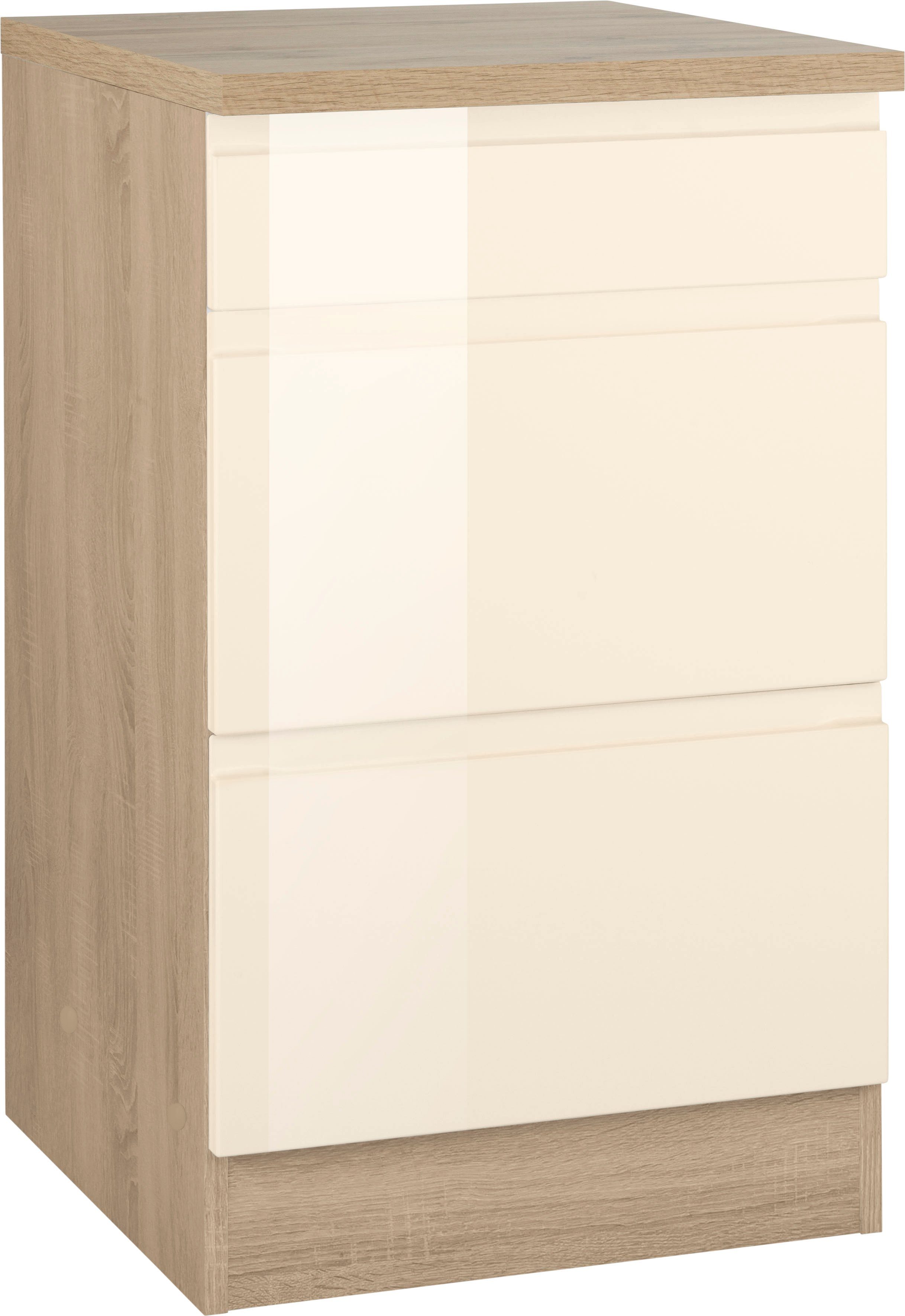 Virginia 50 cm Auszügen Unterschrank breit, MÖBEL creme mit HELD Hochglanz