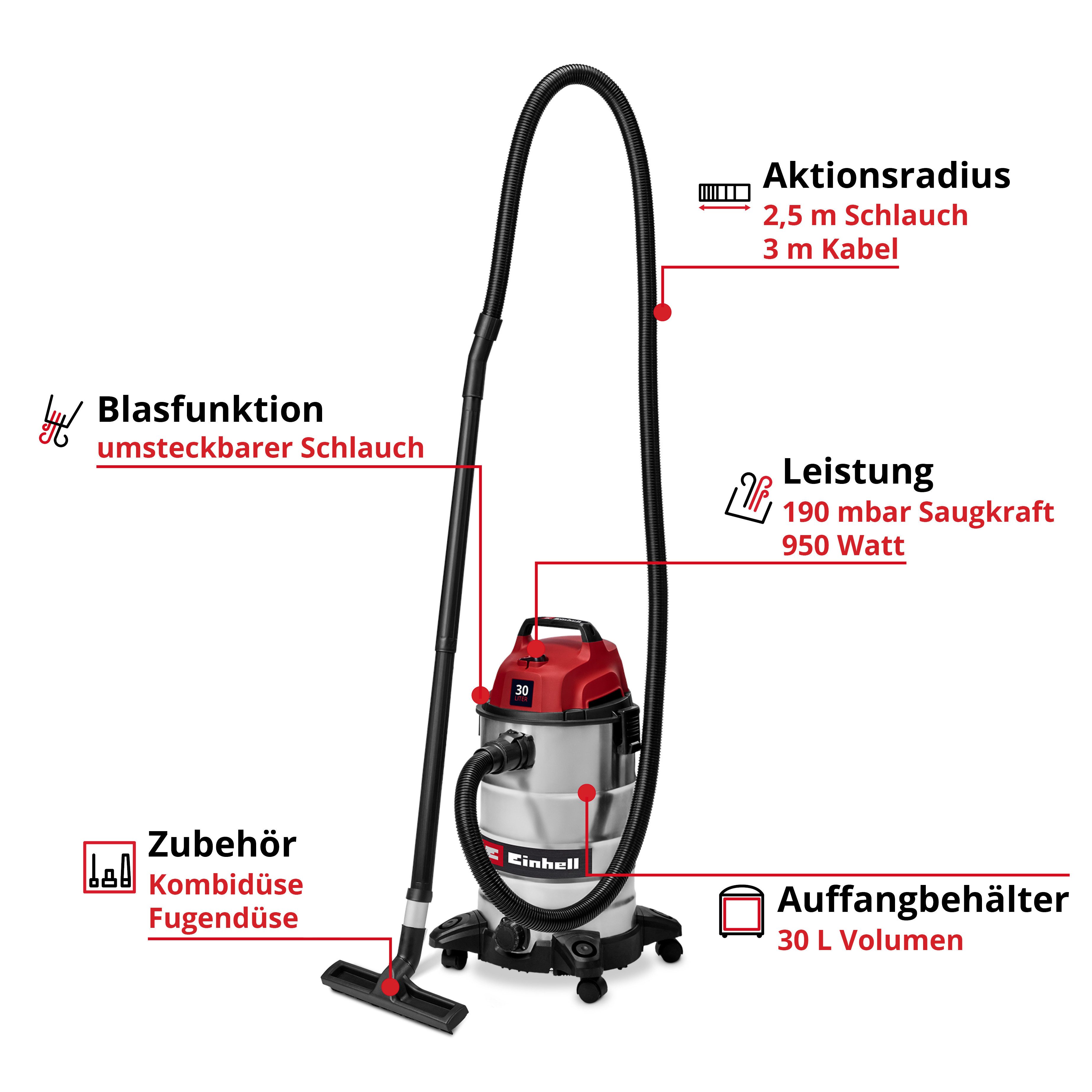 Einhell Nass-Trocken-Sauger TC-VC 3055 S, 950 W