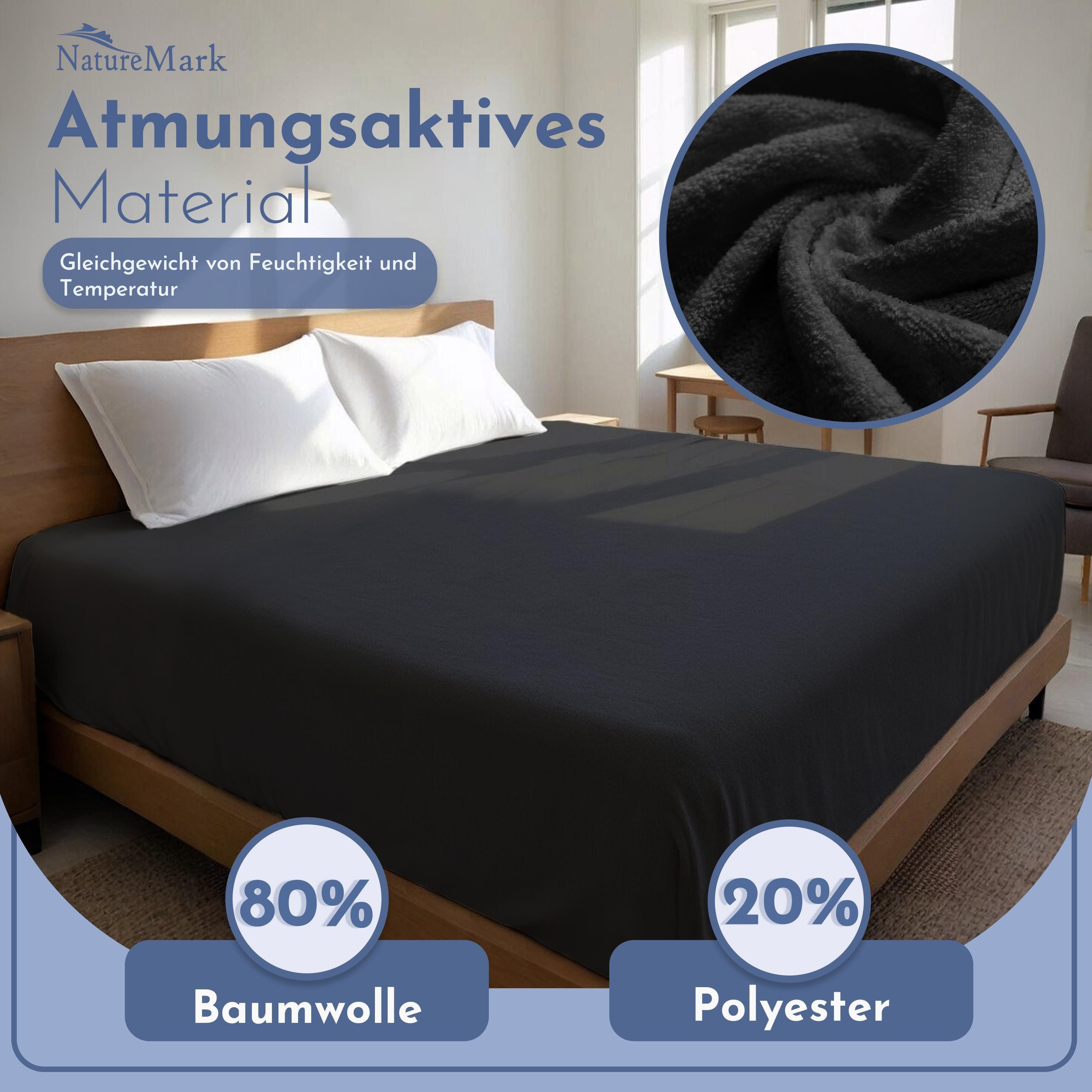 NatureMark Spannbettlaken Frottee Spannbetttuch, 80% Baumwolle / 20% Polyester, Gummizug: rundum, (1 Stück), Spannbetttuch in vielen Größen und Farben – Bild 4 von 5