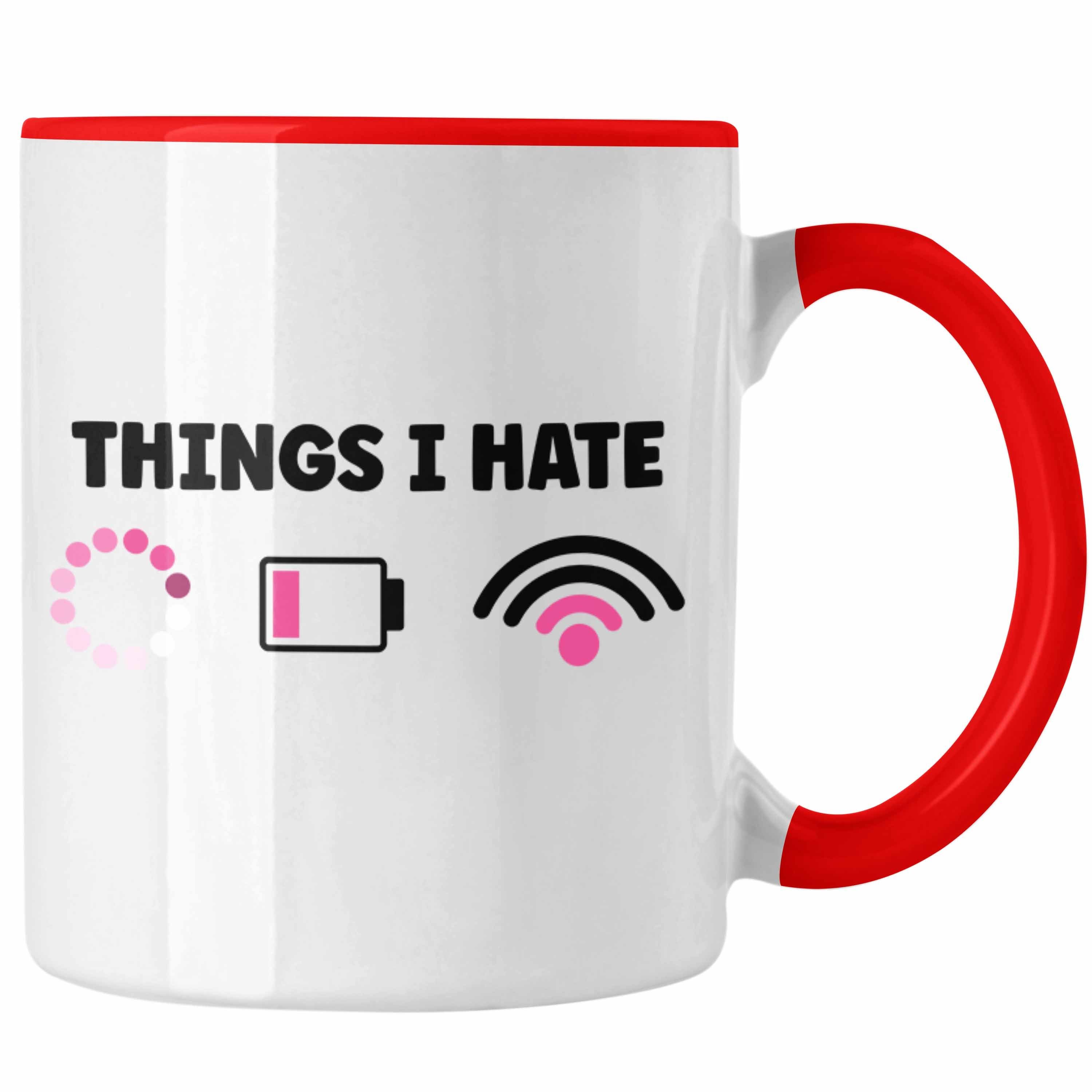 Trendation Tasse Trendation - Lustige Programmiererin Computer Gaming Geschenk Tasse Things I Hate Kaffeetasse Geschenkidee Rot