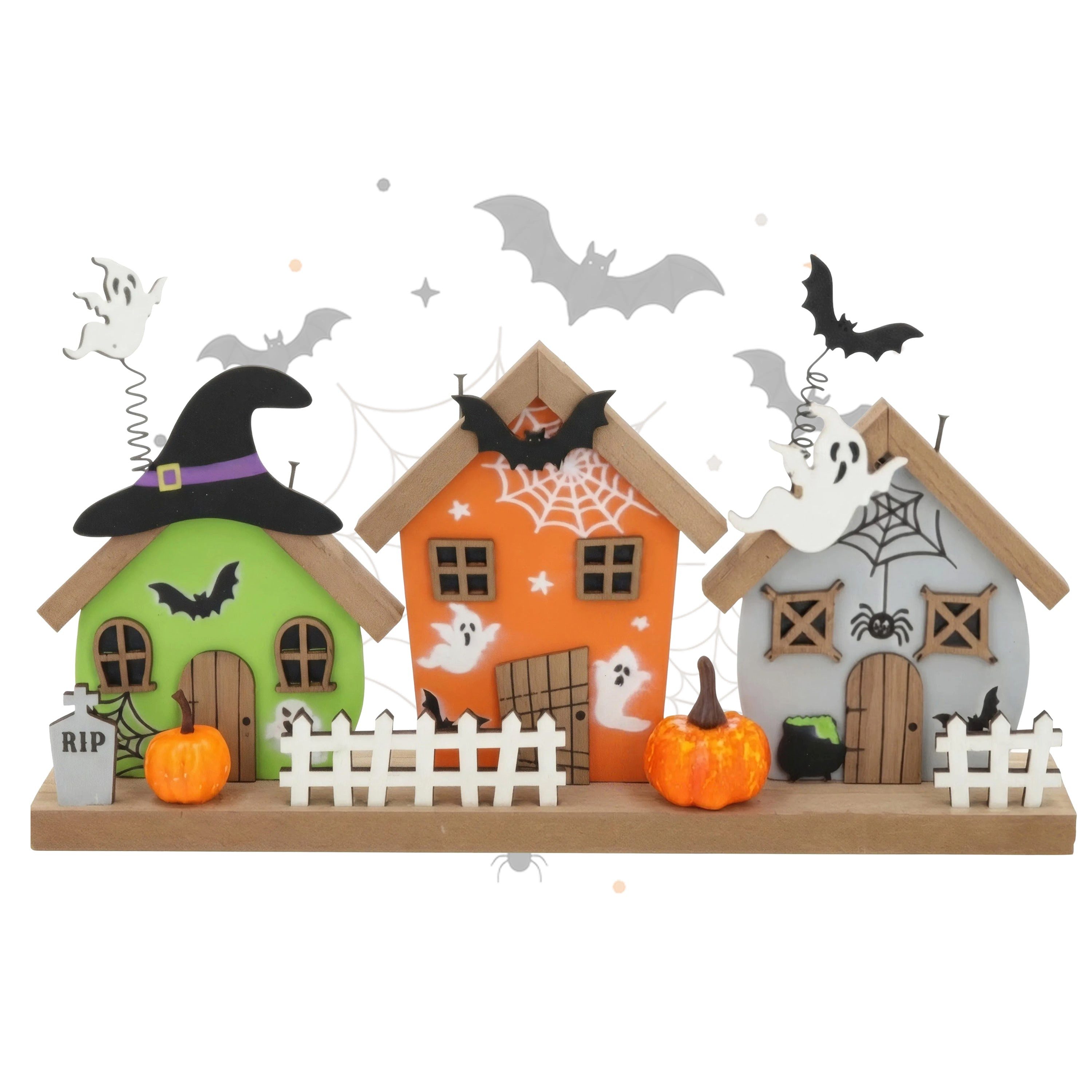 Logbuch-Verlag Dekofigur Halloween Aufsteller Holz mit drei Häusern ca. 30 x 15 cm
