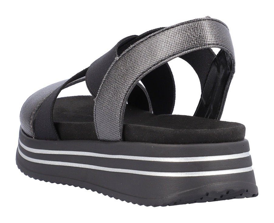 schwarz Weite Gummiriemchen, metallic Sandale mit (weit) Remonte G flexiblen