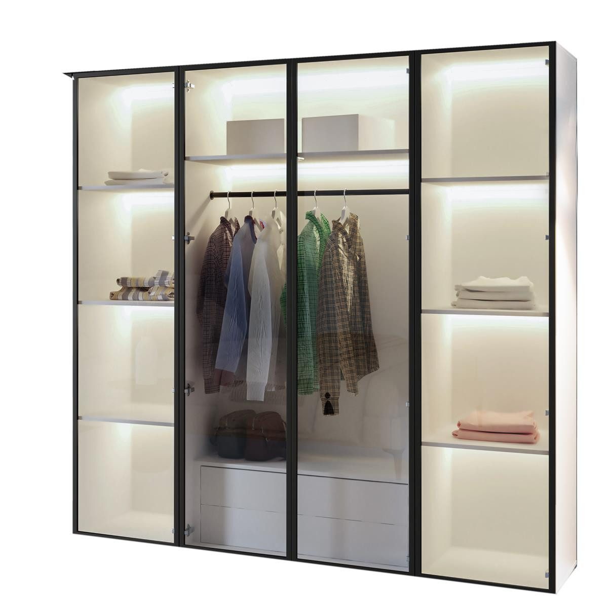 Compleo Drehtürenschrank mit LED-Beleuchtung,Glasfronten, Perfekt Garderobe günstig online kaufen