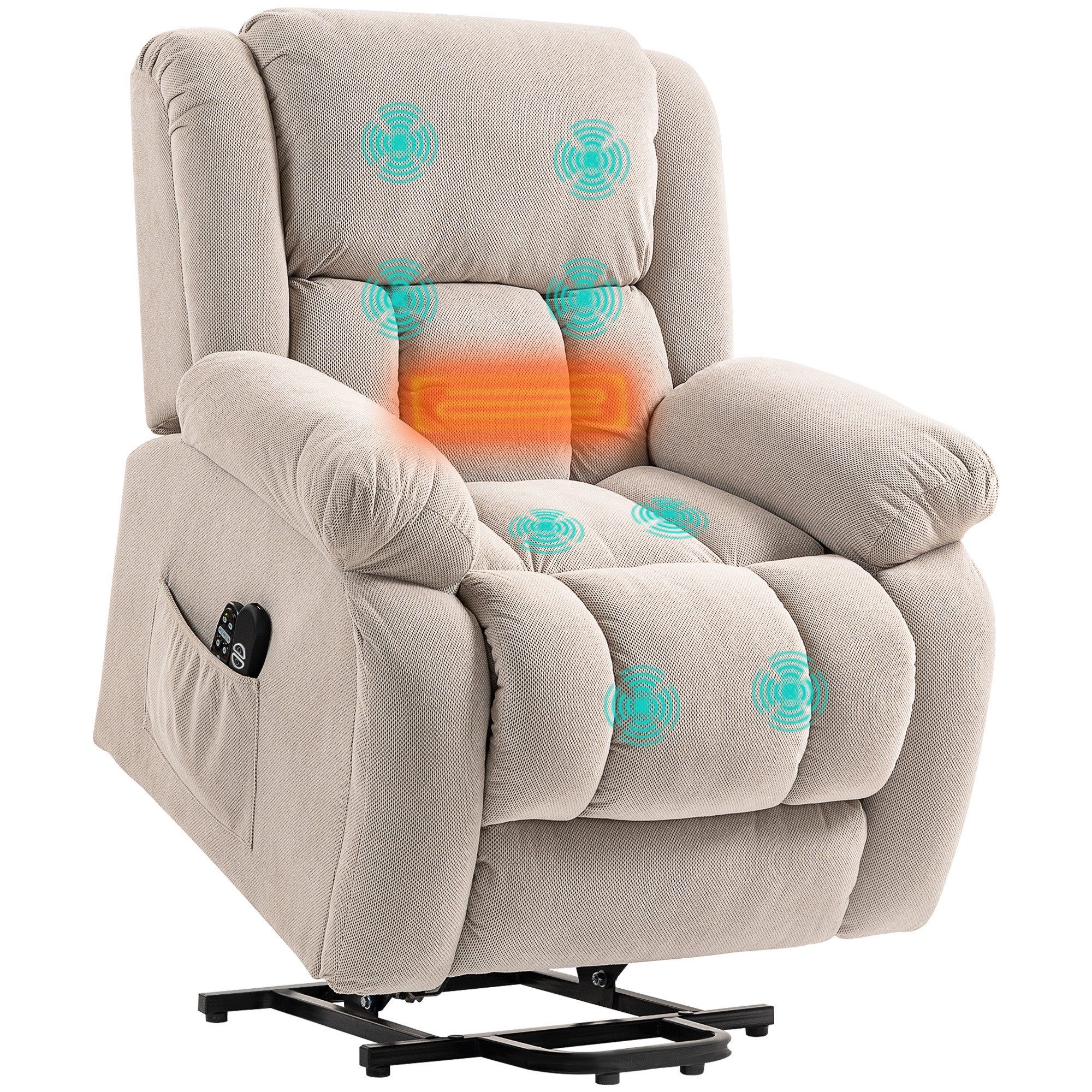 BAYMATE Massagesessel Massagesessel mit Aufstehhilfe, Liegefunktion (2 Taschen und Fernbedienung, 93 x 104 x 105 cm, Beige)