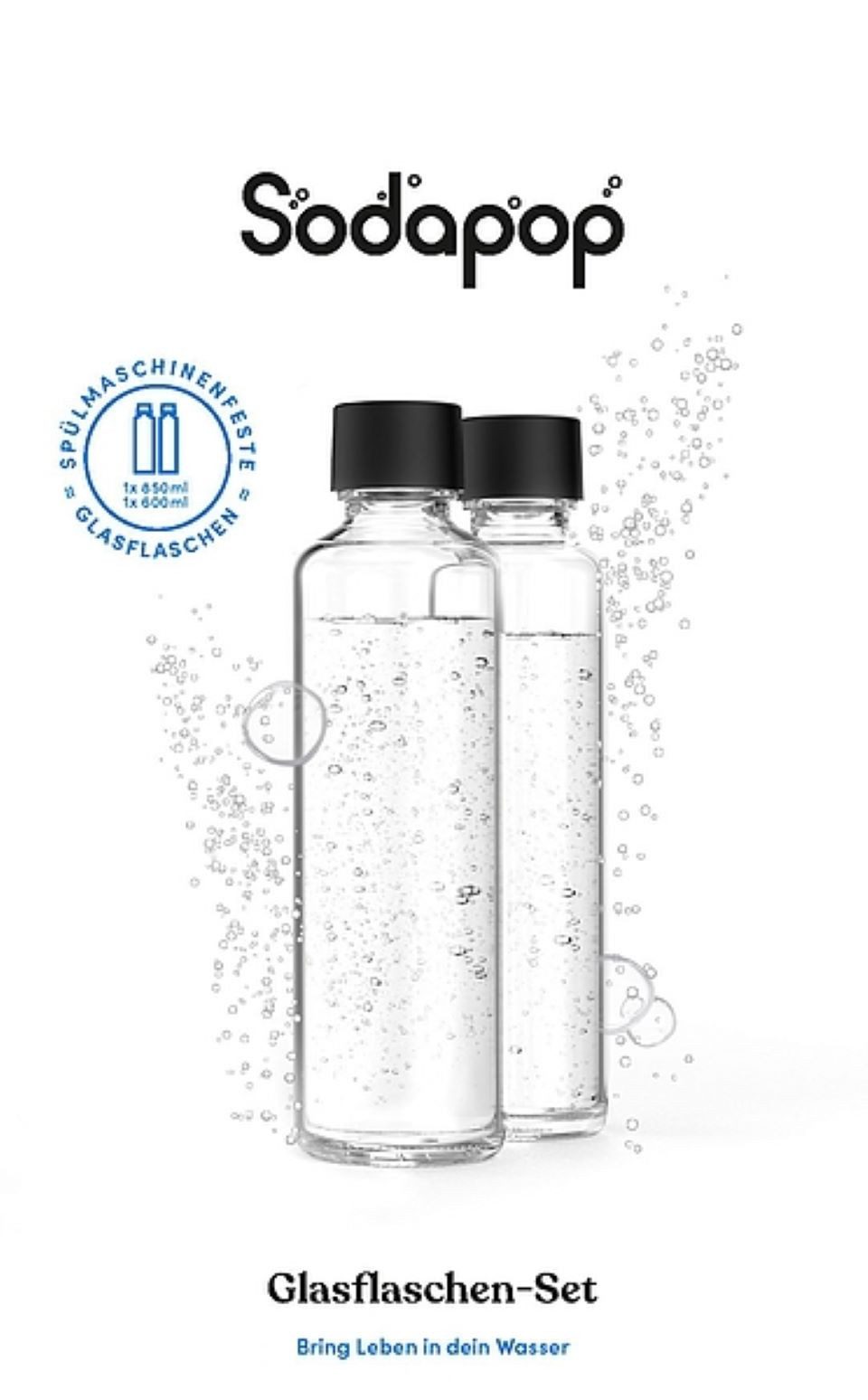 Sodapop Wassersprudler Flasche Glas-Flaschen 2er-Set 0,6L + 0,85L für Logan
