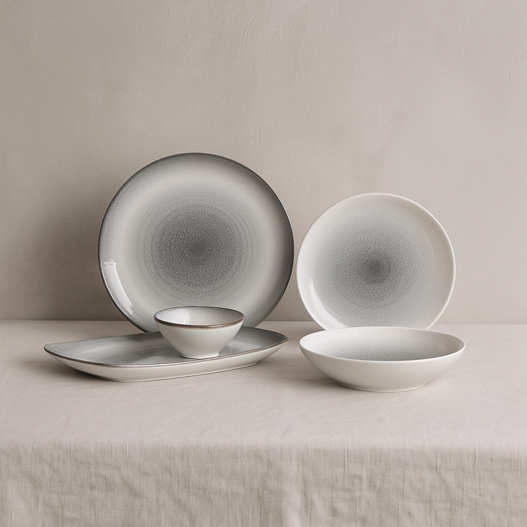 Bricard Geschirr-Set Tafelgeschirr, Porzellan, spülmaschinenfest 25-tlg., 6 Personen, Mikrowellen geeignet