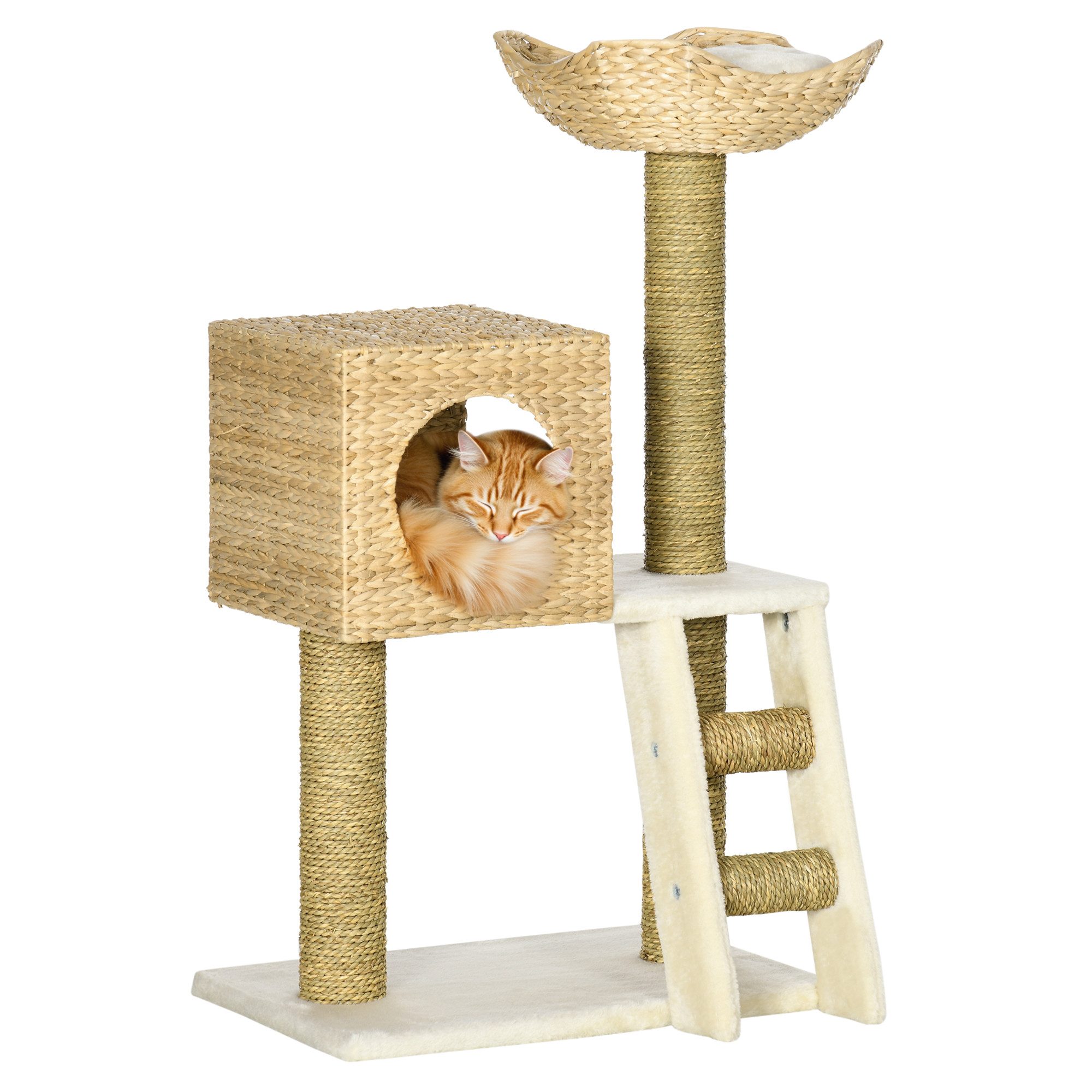 PawHut Kratzbaum 100,5 cm Katzenbaum mit Katzenhöhle, Bett, Treppe, für Katzen bis 4,5 kg, Natur