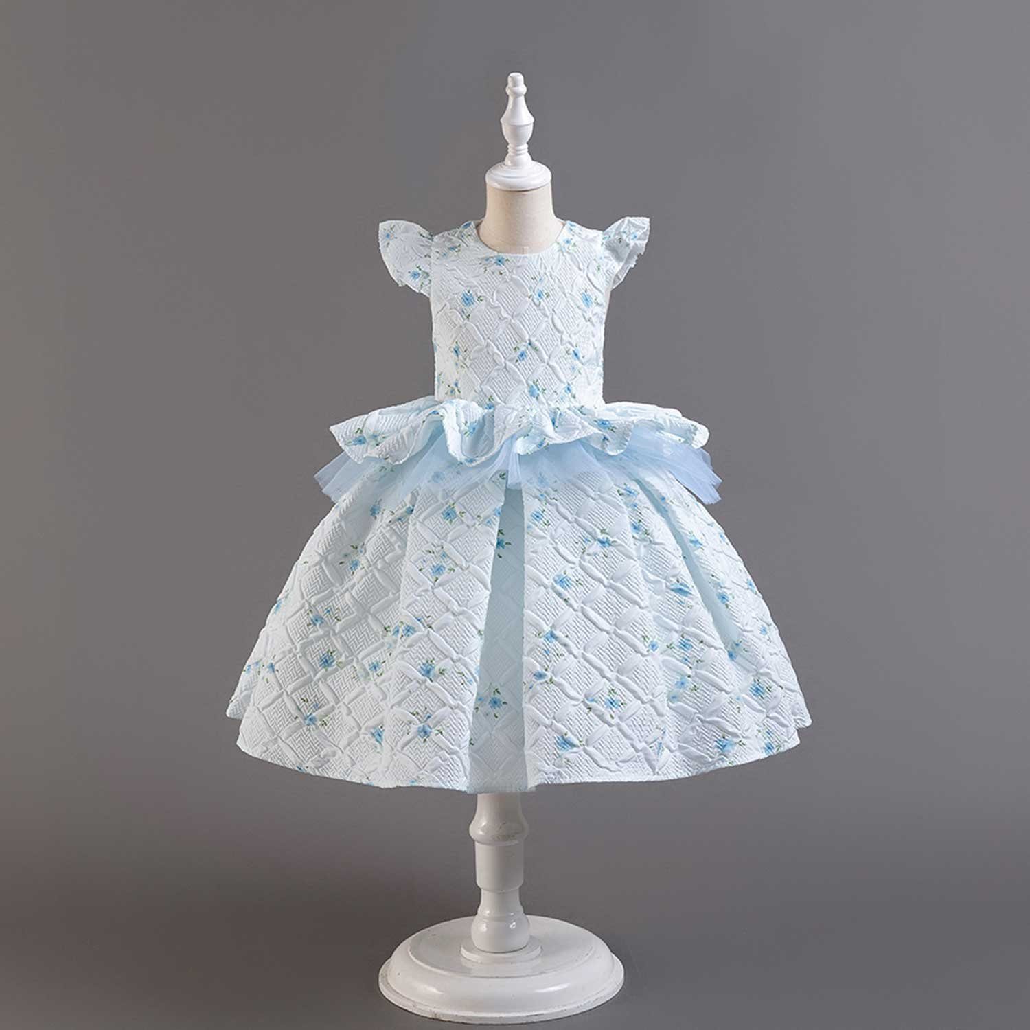 Daisred Tüllkleid Kinderkleider Blumenkleider Ballkleid Blau Prinzessinnenkleider