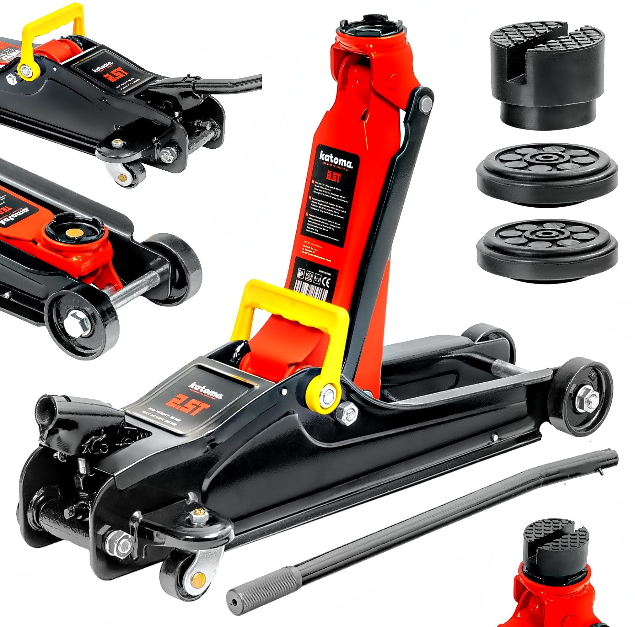 Katoma Тележка домкрат 2.5T Hydraulischer Домкрат Autoheber 85-385mm PKW SUV, max. Hubhöhe: 38,5 cm, Niedrigprofil, Punktheber, robust und sicher