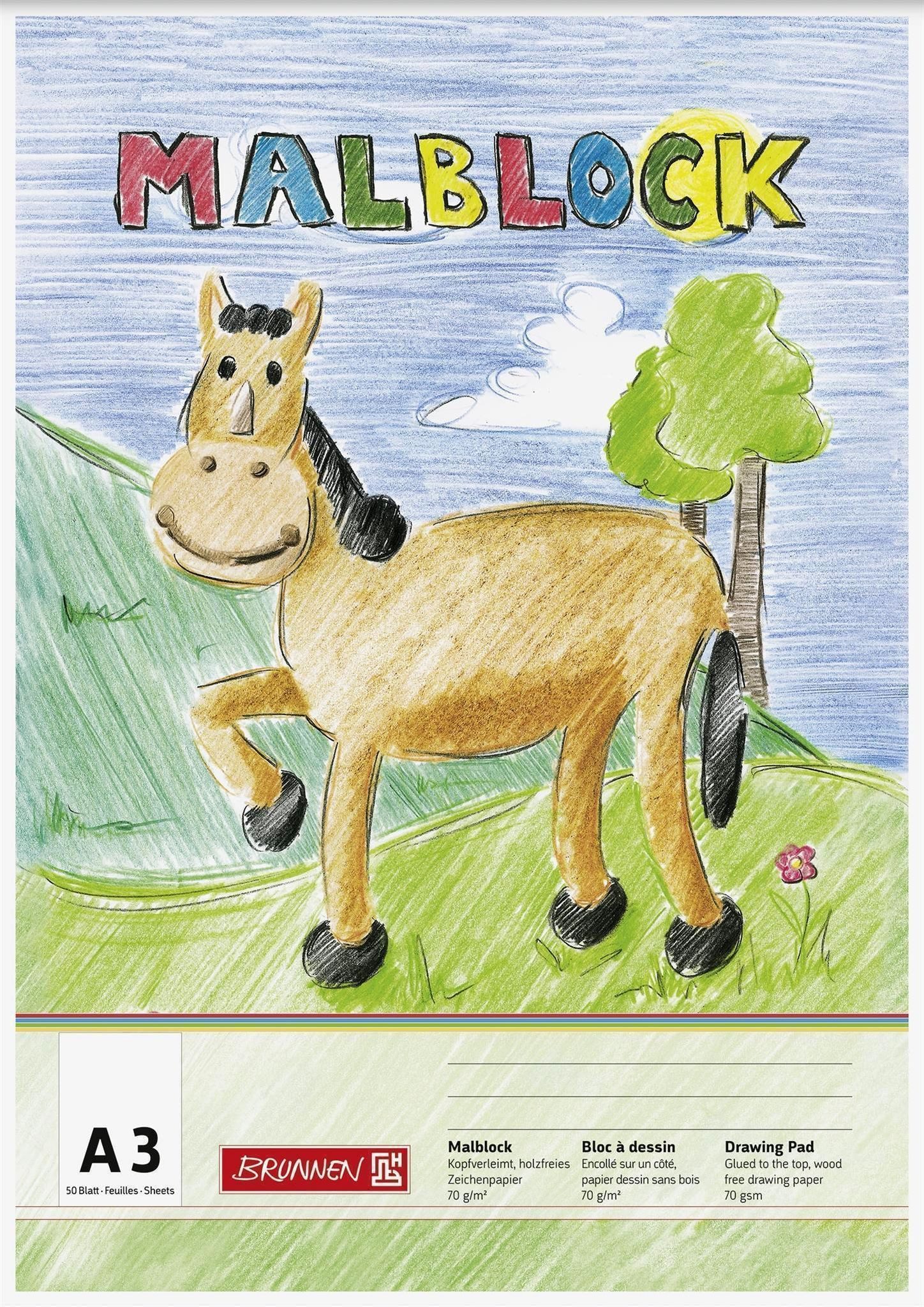 BRUNNEN Zeichenpapier BRUNNEN Malblock A3 70g 50 Blatt 1047304
