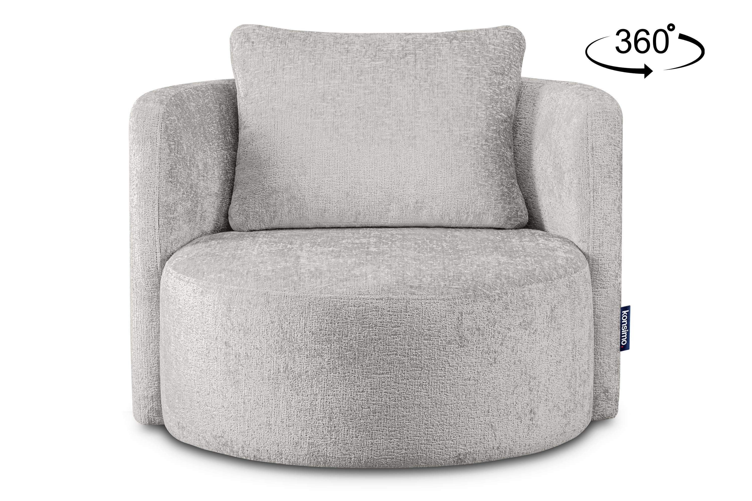 Konsimo Drehsessel Loungesessel RAGGI, mit 360° Drehfunktion, inklusive dekorativem Kissen, Chenille