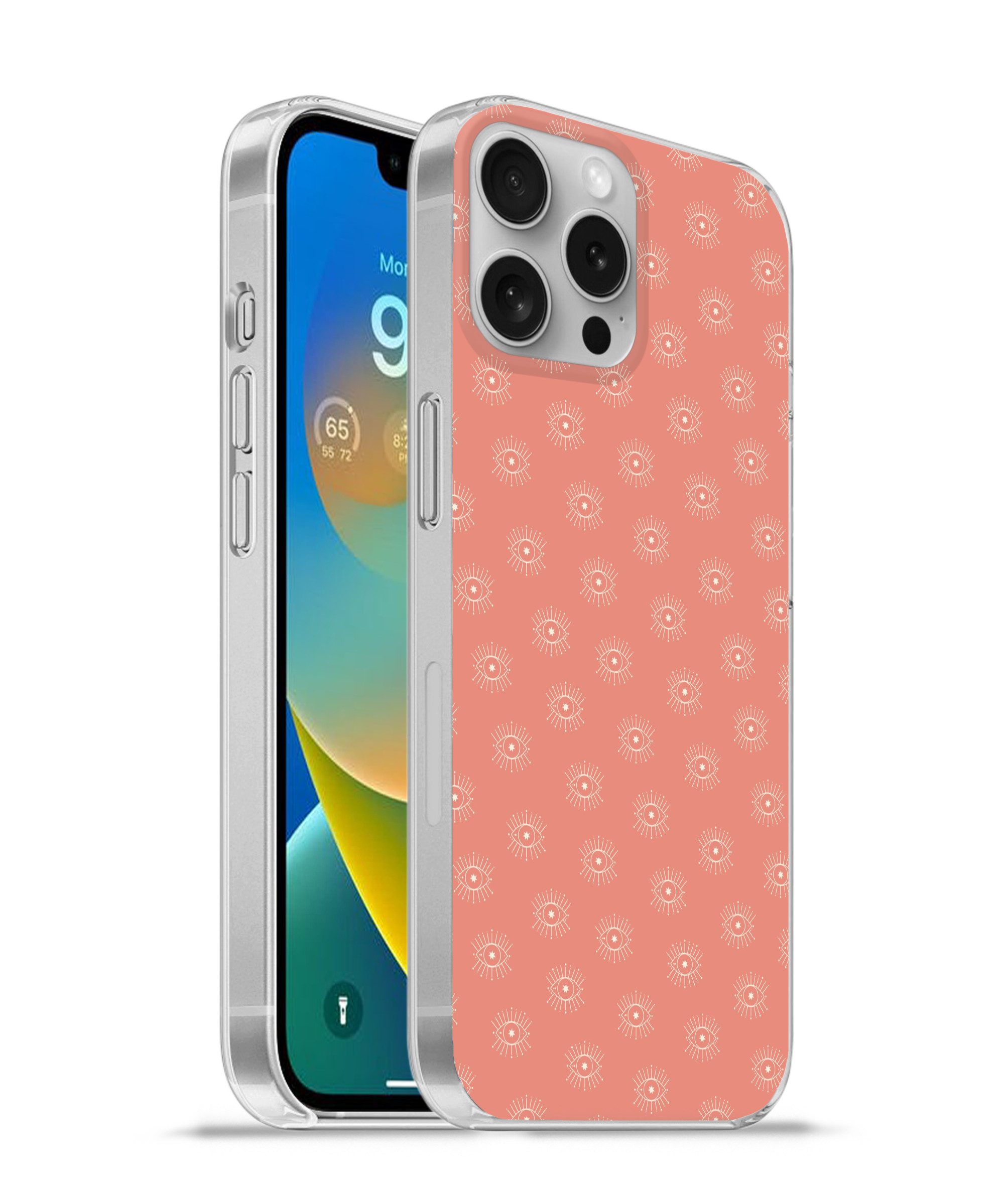 MuchoWow Handyhülle für Apple iPhone 16 Pro Max Boho - Druck - Rosa - Weiß - Augen, Smartphone-Bumper, Print, Handy Schutzhülle Dünn
