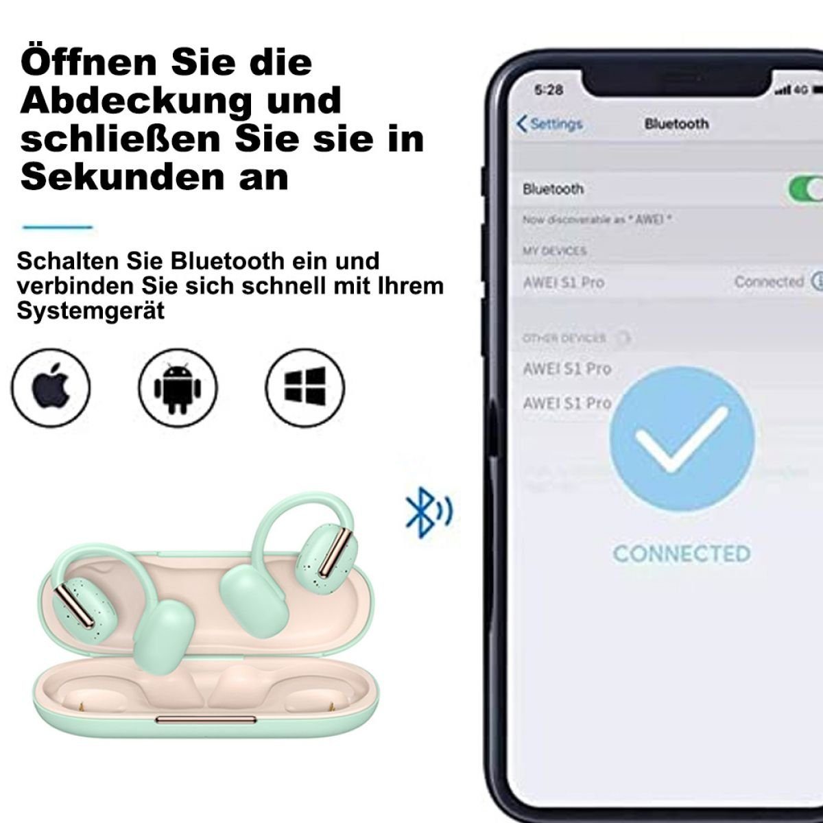 Headphones Conduction Grün Kopfhörer Open Jormftte Ear Bluetooth-Kopfhörer Sport Air Kopfhörer,Bluetooth