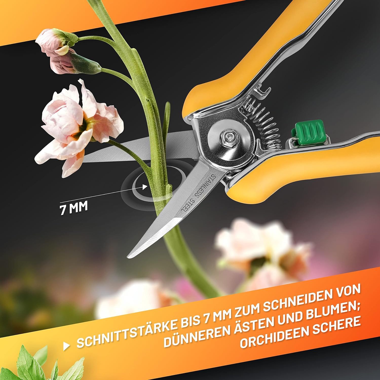 GRÜNTEK Gartenschere Rosen-Pflanzenschere COLIBRI 170mm Edelstahlklingen mit Zink-Legierung, Blumenschere mit Soft-Touch Ergo-Griff, Rosenschere Bypass
