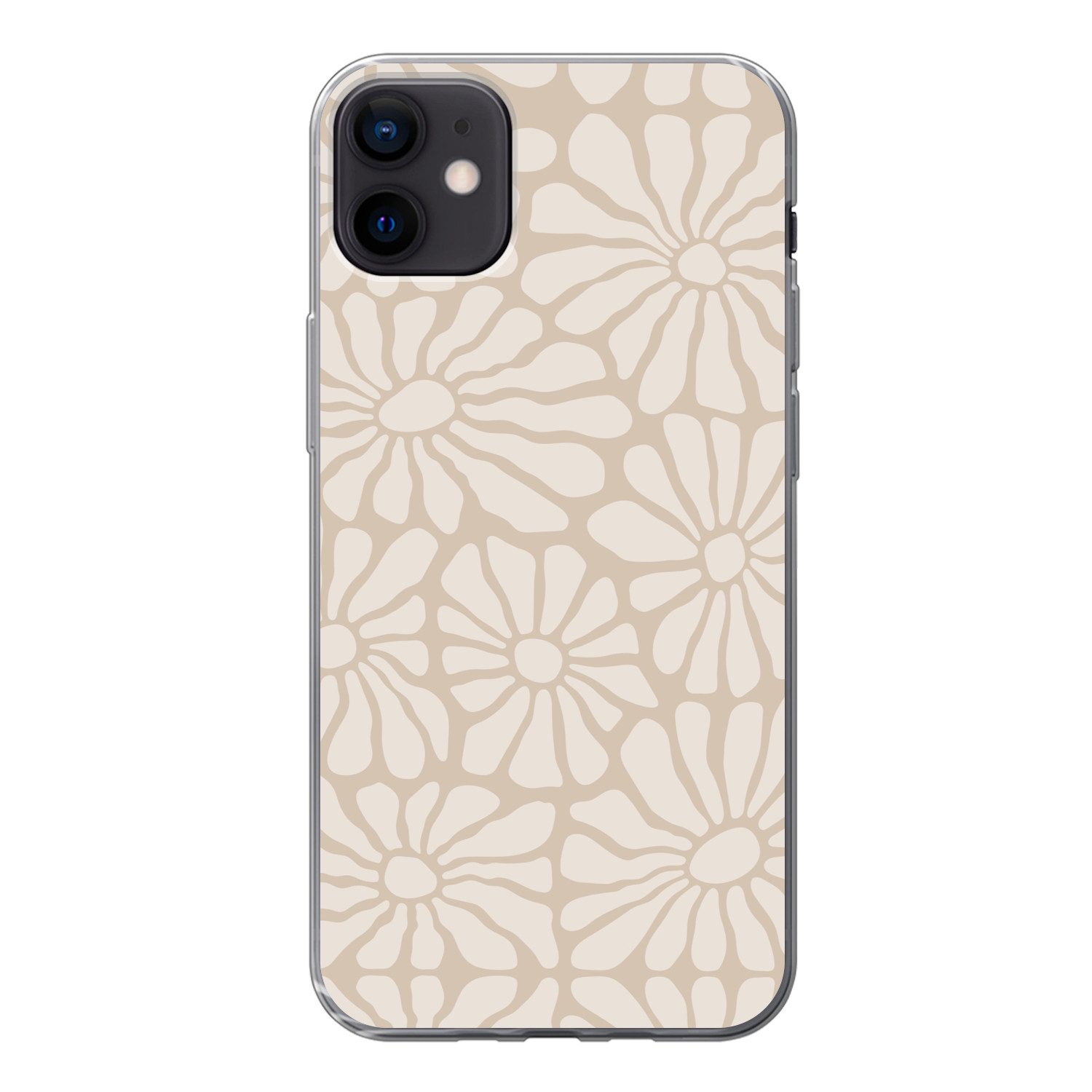 MuchoWow Handyhülle für Apple iPhone 12 mini Floral - Druck - Beige - Braun - Minimalistis, Smartphone-Bumper, Print, Handy Schutzhülle Dünn
