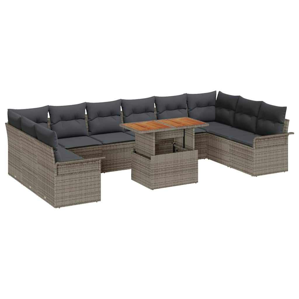 vidaXL Loungesofa Gartensofa-set mit Kissen 11 pcs Grau Poly-Rattan, 11 Teile