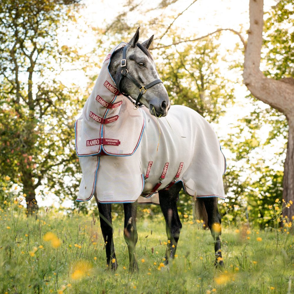 Pferde-Fliegendecke Horseware Rambo Protector Disc Front Oatmeal/Cherry