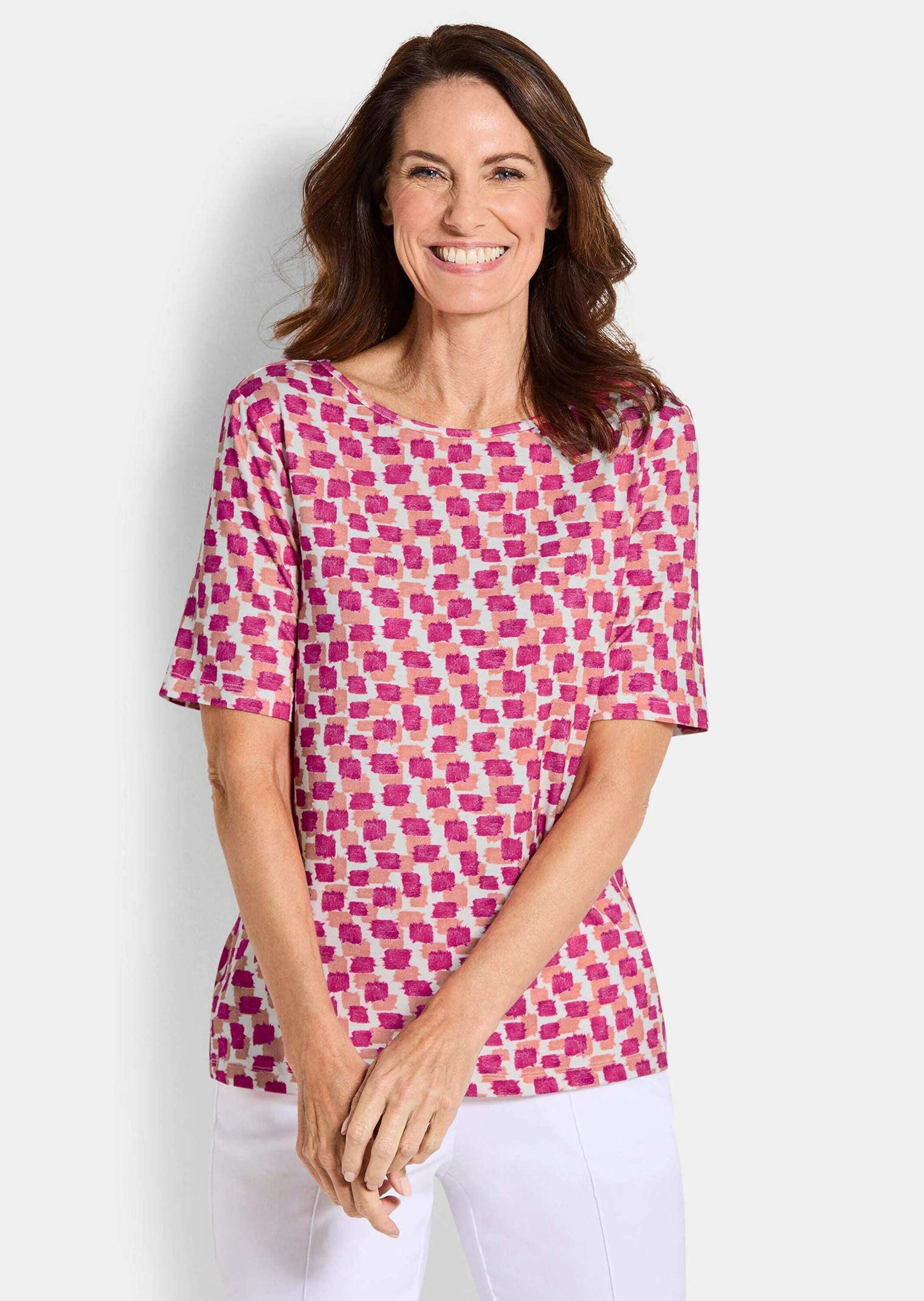T-Shirt Kurzgröße: Stilvolles Shirt-Duo mit Muster-Mix