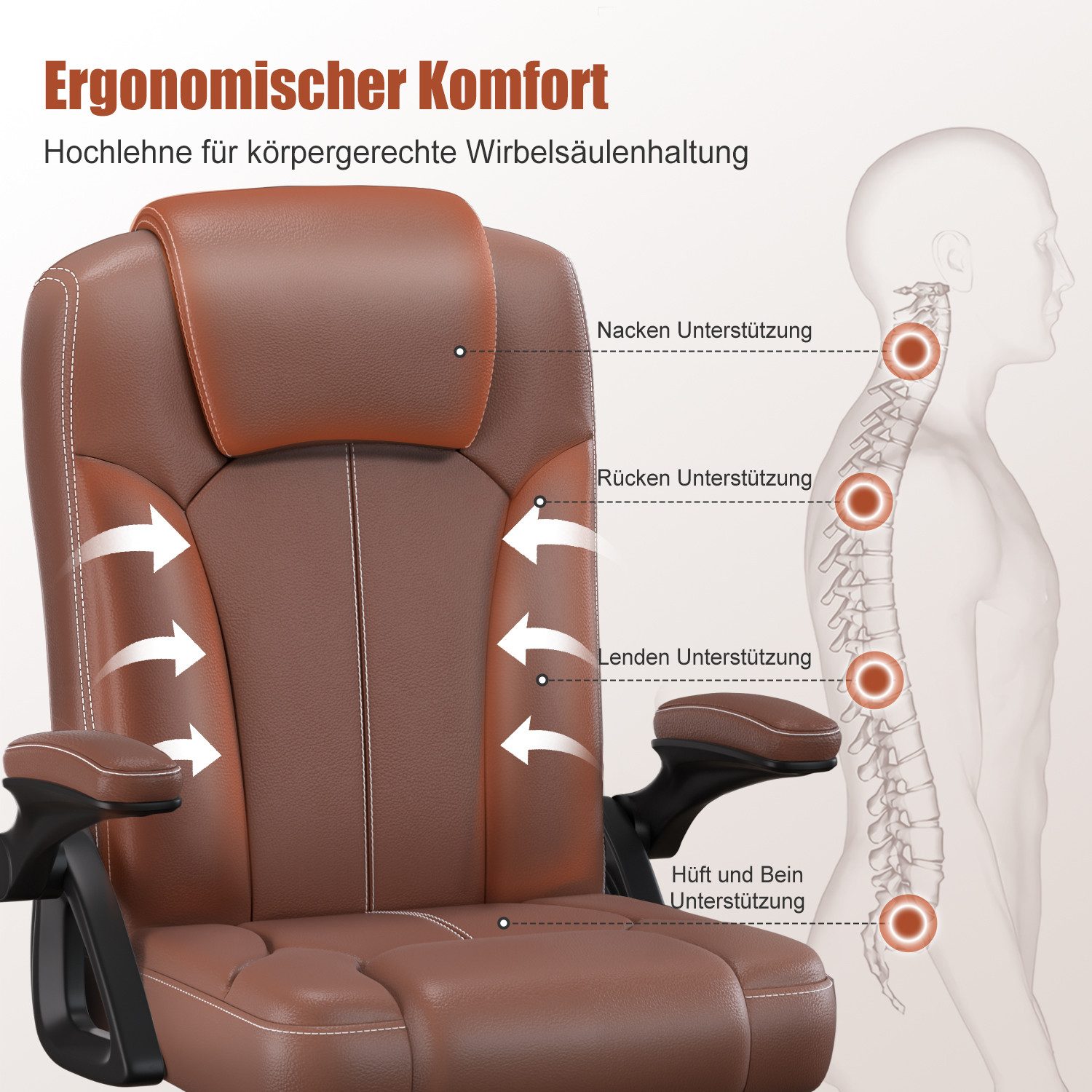 Homimaster Bürostuhl Ergonomischer Bürostuhl mit 90° Klapparmlehnen (Verstellbare Rückenlehne & hoher Sitzkomfort, Schreibtischstuhl mit 90-120° Neigungsfunktio – Bild 2 von 5