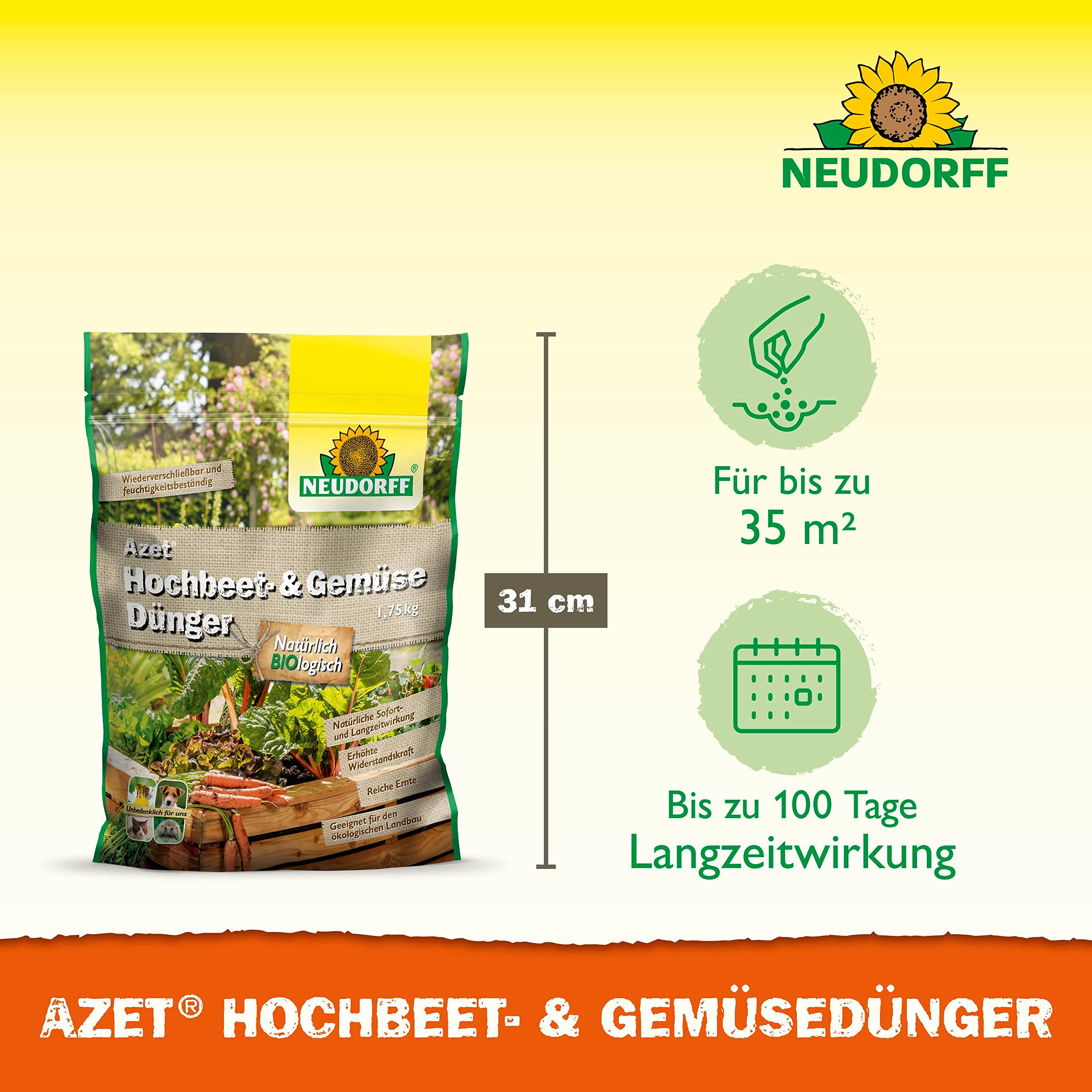 Neudorff Gemüsedünger Azet Hochbeet-und GemüseDünger 1,75 kg für 35m², Granulat gleichmäßig verteilen, leicht einarbeiten und anschließend gründlich wässern., für alle Gemüsearten im Hochbeet, sorgt für reiche Ernte