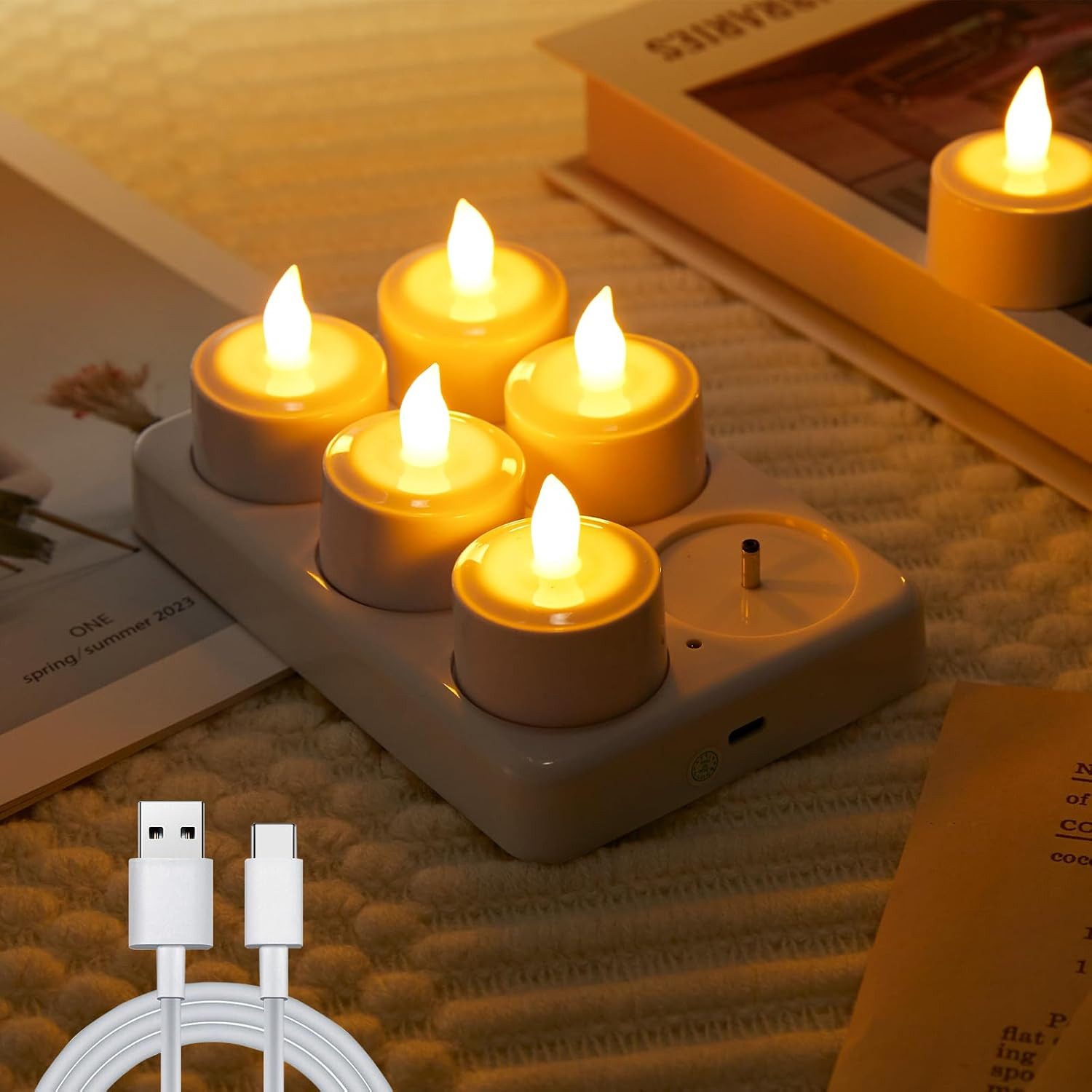 EXTSUD LED-Kerze LED Teelichter Aufladbar 6er Set mit Ladestation, Flackernde, Warmweiß