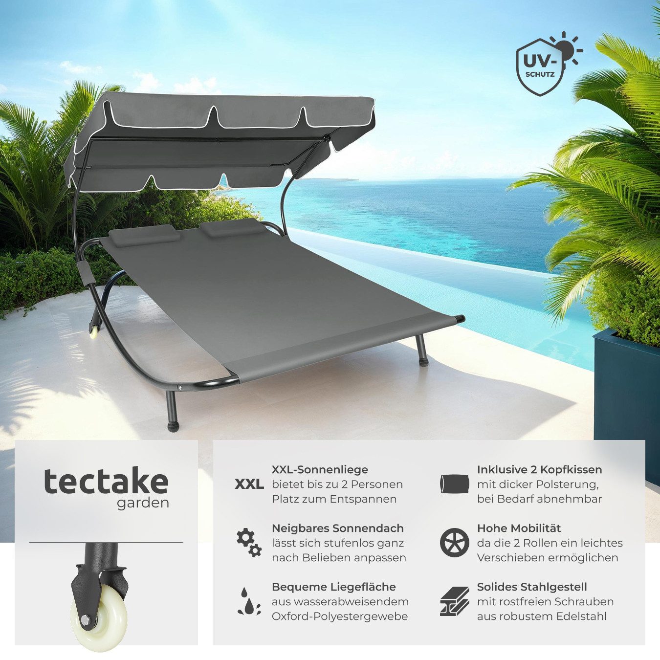tectake Gartenliege Sonnenliege für 2 Personen, günstig online kaufen