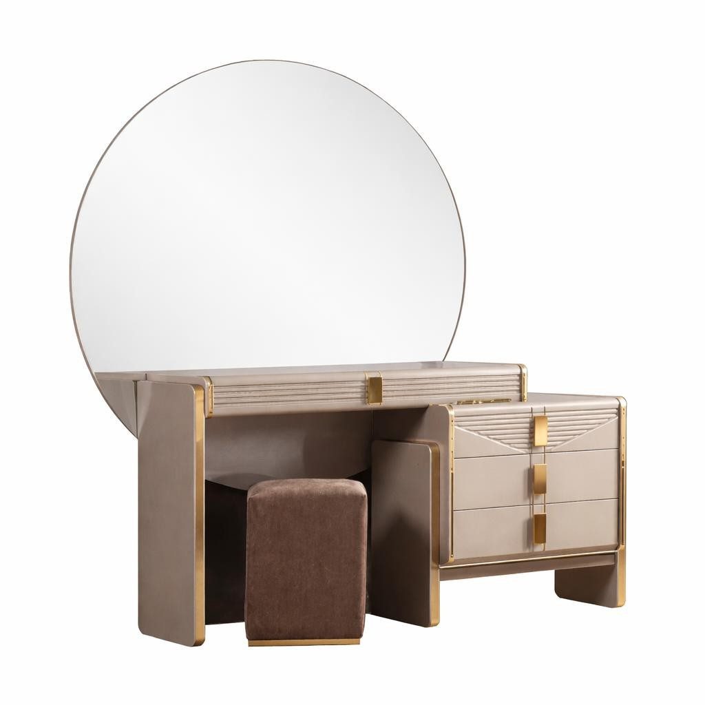 Xlmoebel Schminktisch Beiger eleganter Schminktisch aus Holz und Glas für das (mit Spiegel und Hocker), Made in Europa