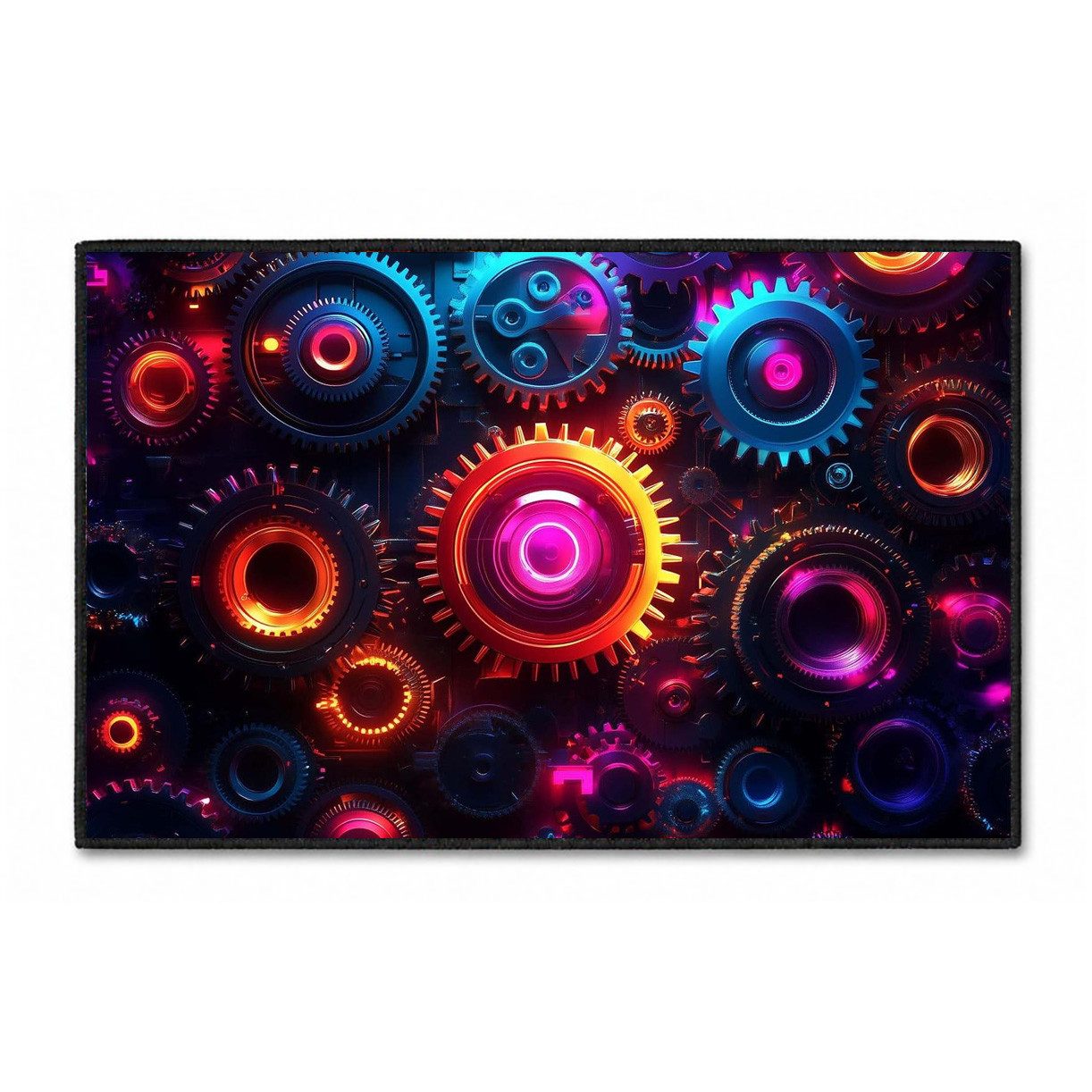 Jumpeak Teppich Cyberpunk-Teppich mit leuchtenden Zahnrädern, Weihnachtsgeschenk, Rechteck, Höhe: 5 mm, Rectangular, 5mm dick, faux cashmere, indoor rug, machine-washable rug