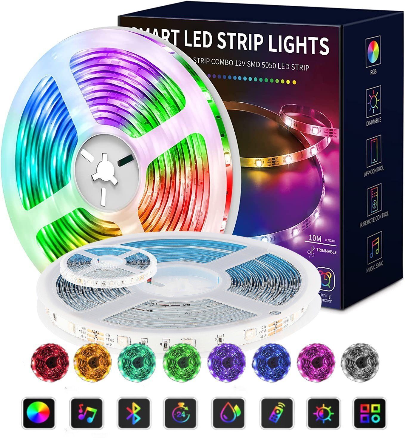 LE 5M RGB LED Strip Set, 5050 SMD LED Streifen, 12V, Selbstklebend LED  Strips, Flexibel LED Band, LED Leiste, LED Lichtband IP20, Netzteil und  Controller enthalten : : Beleuchtung