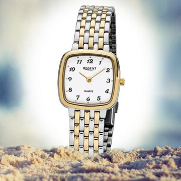 Regent Quarzuhr Regent Damen-Armbanduhr silber gold Analog, Damen Armbanduhr eckig, klein (ca. 25x25mm), Edelstahl, ionenplattiert