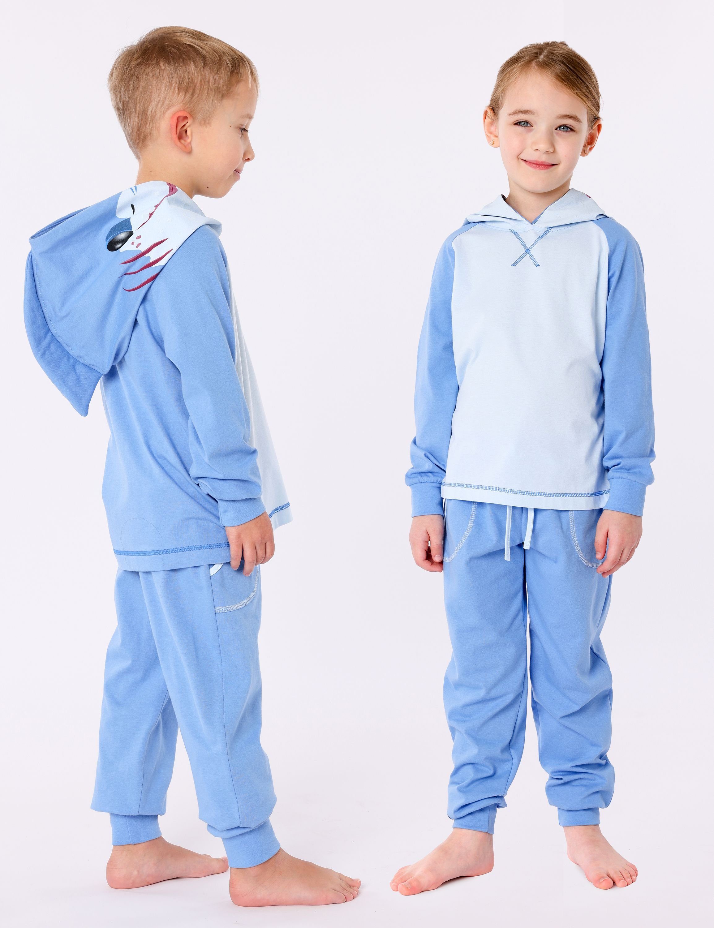 LA40-236 Kinder Hai Kapuze aus Verkleidung Blau Ladeheid Baumwolle Schlafanzug Schlafanzug mit ohne