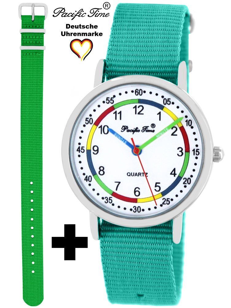 Pacific Time Quarzuhr Set Kinder Armbanduhr First Lernuhr Wechselarmband, Mix und Match Design - Gratis Versand grün und türkis