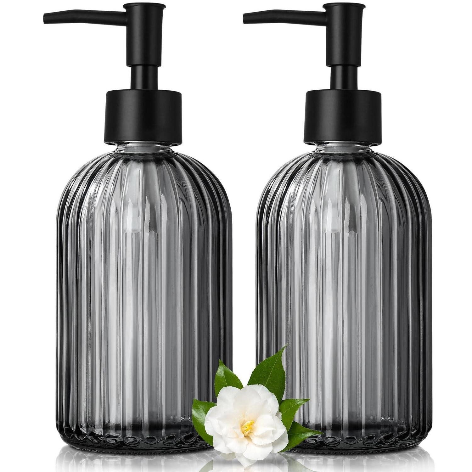 LuxusKollektion Seifenspender Seifenspender Glas Schwarz Gestreift 425ml 2er Set