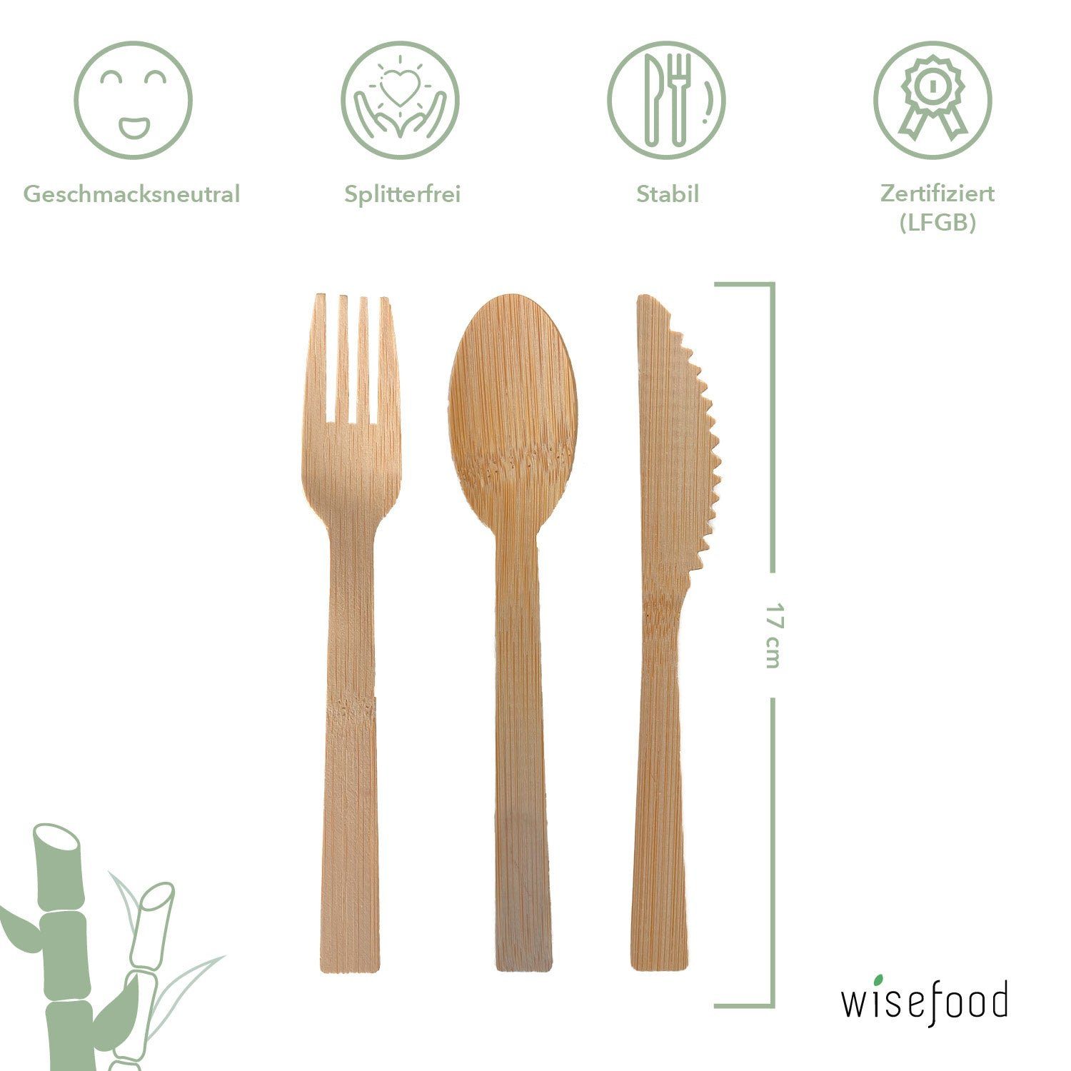 wisefood Einwegbesteck-Set 100-tlg., Bambus-Gabeln, 17 cm (100-tlg), Bambus