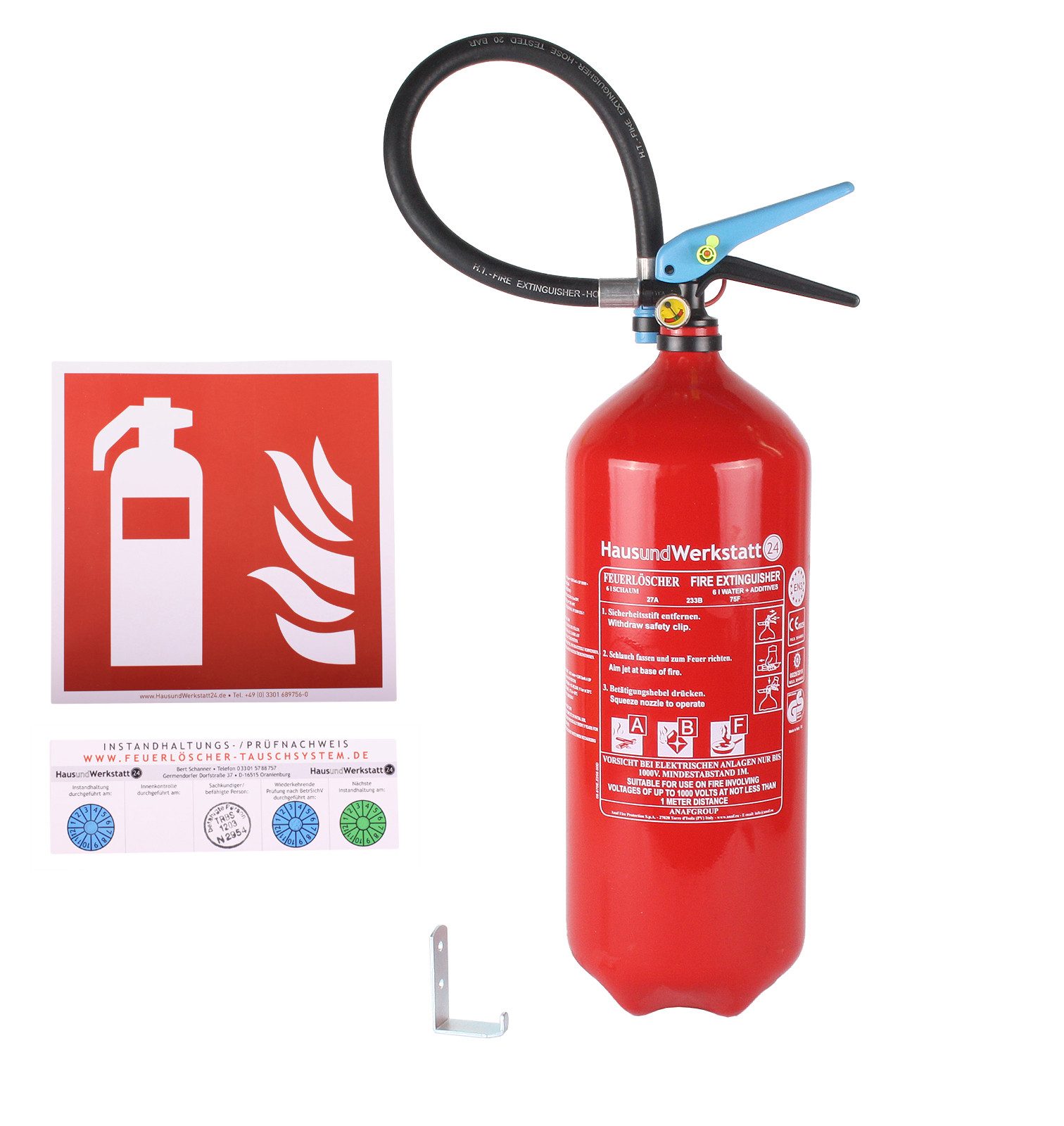 EXDINGER Schaum-Feuerlöscher Aluminium Fettbrandlöscher 27A 233B 75F 'Tina' 6L 9LE Halterung, Dauerdruck, ABF-Schaum, (2-St) Dauerdrucklöscher