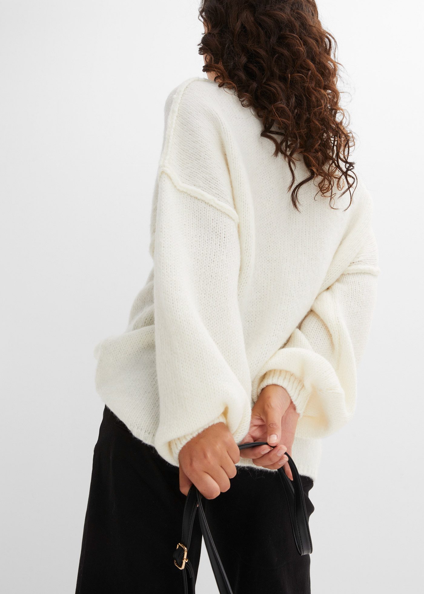 bonprix Strickpullover mit Wollanteil, mit Stehkragen, oversized, markante Nähte