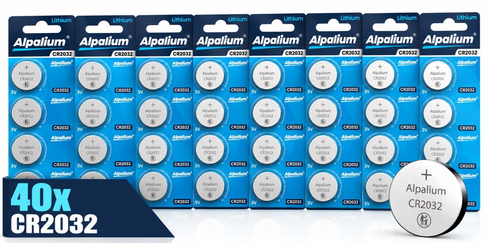 ALPALIUM CR2032 Knopfzellen Batterie 1,5V, 40 Stück, Marke Alpalium Knopfzelle, (3V V), Lithium, lange Lagerfähigkeit, umweltfreundlich verpackt, Sparset