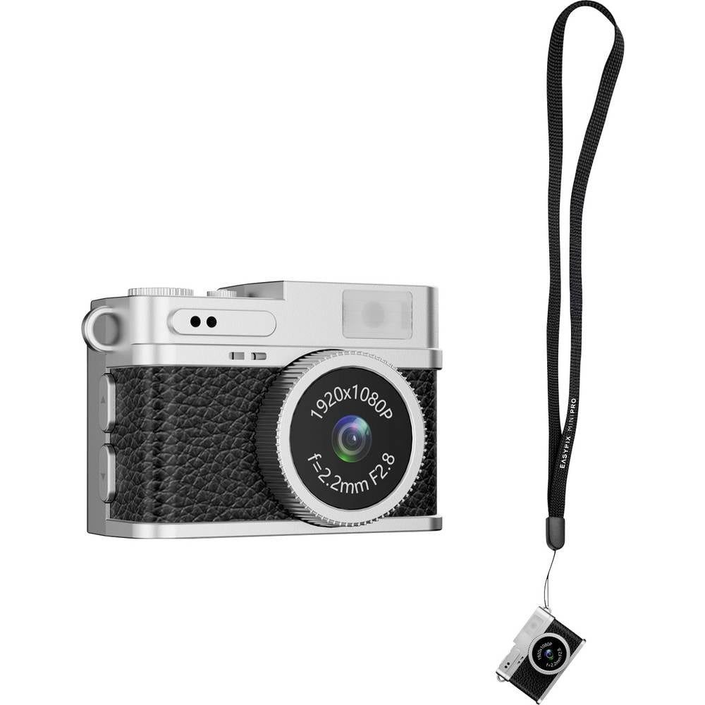 Easypix MiniPro XS1 Digitalkamera 2 Megapixel Schwarz, Silber Full HD Video, Kompaktkamera (Full HD Video, mit eingebautem Blitz, Integrierter Akku)