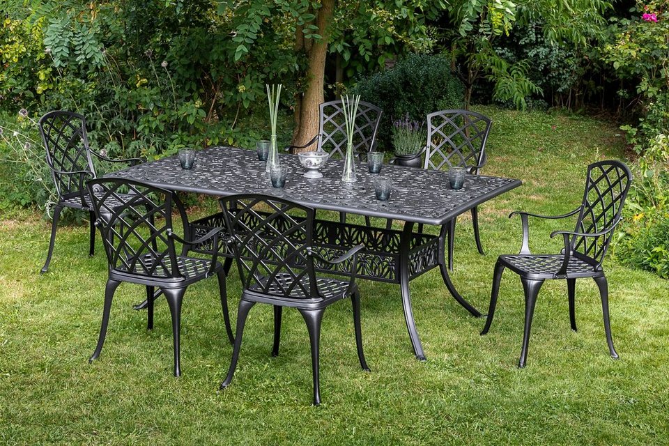 MERXX Garten-Essgruppe Rhodos, Tisch aus langlebigem Aluminiumguss
