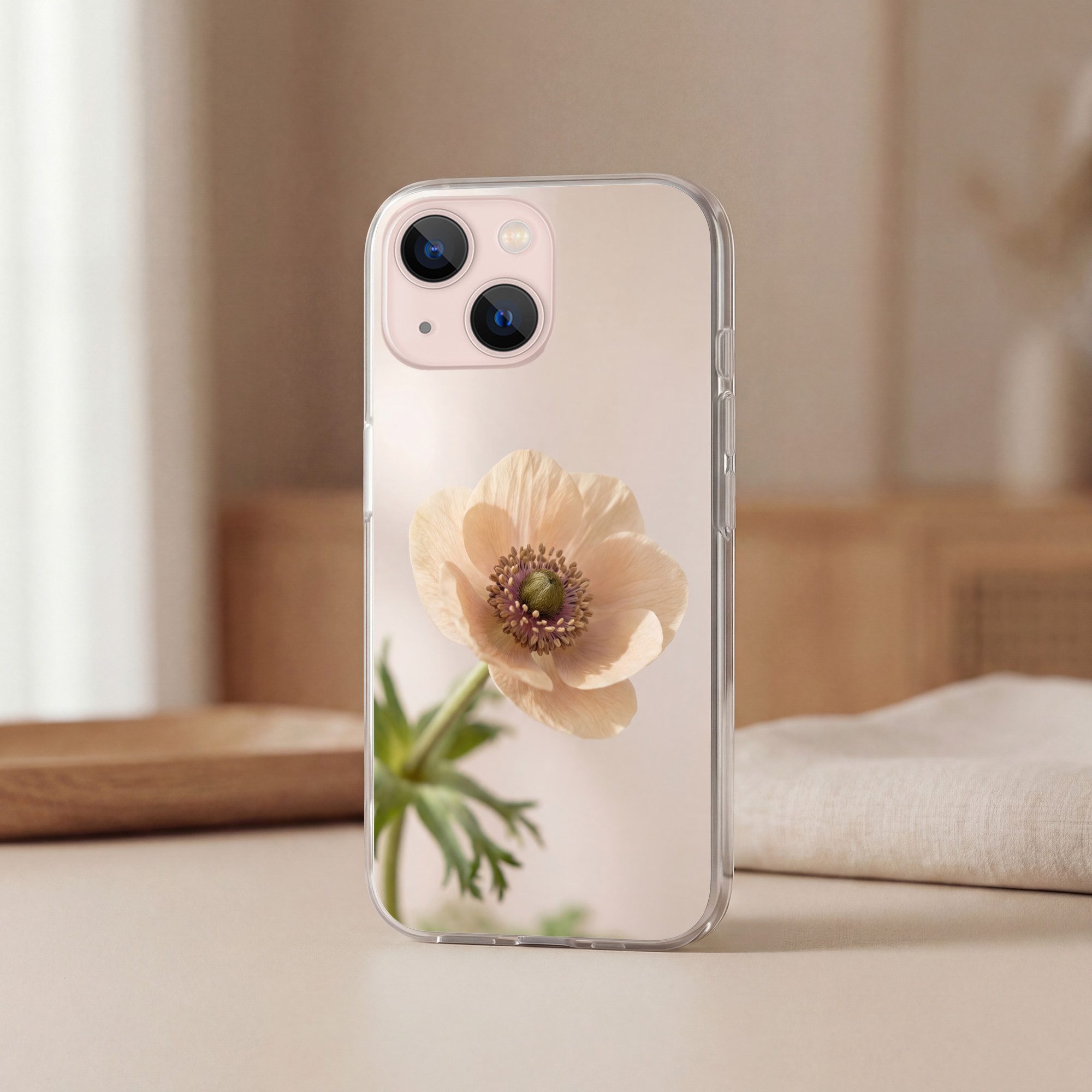 MuchoWow Handyhülle für Apple iPhone 13 Blume - Minimalistisch - Grün, Smartphone-Bumper, Print, Handy Schutzhülle Dünn