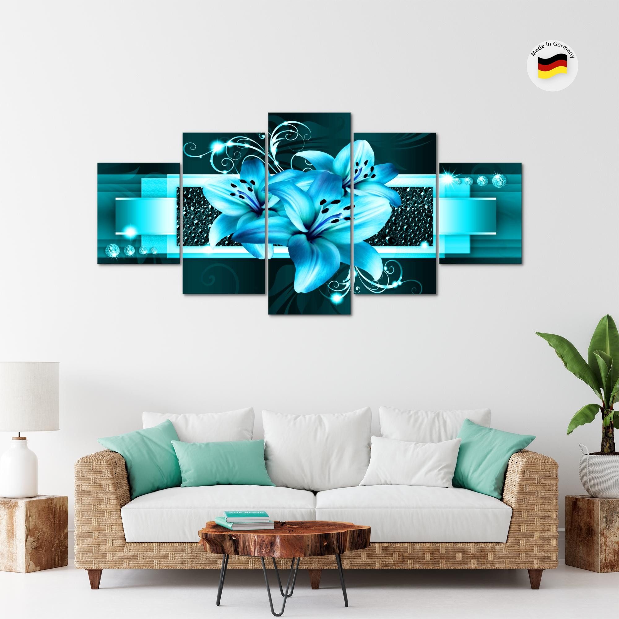 Runa Art Wandbild Bilder Blumen Lilien 5 Teilig Wanddekoration Design Türkis 008651a, 200L x 100B cm – Bild 5 von 5