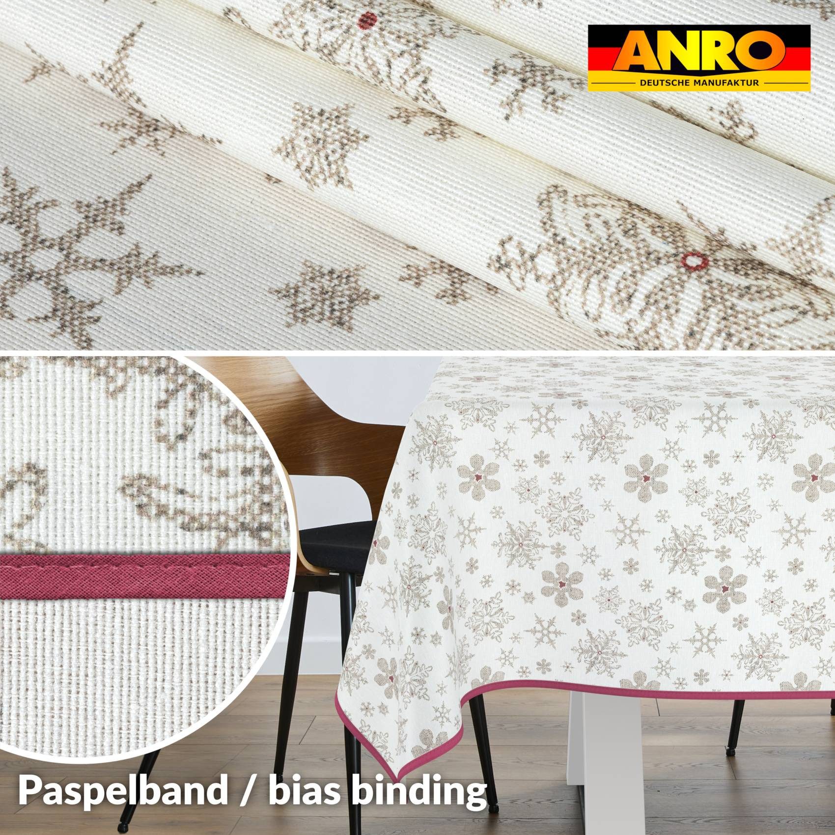 ANRO Tischdecke pflegeleicht Weihnachten Tischtuch Christmas Schneeflocken günstig online kaufen