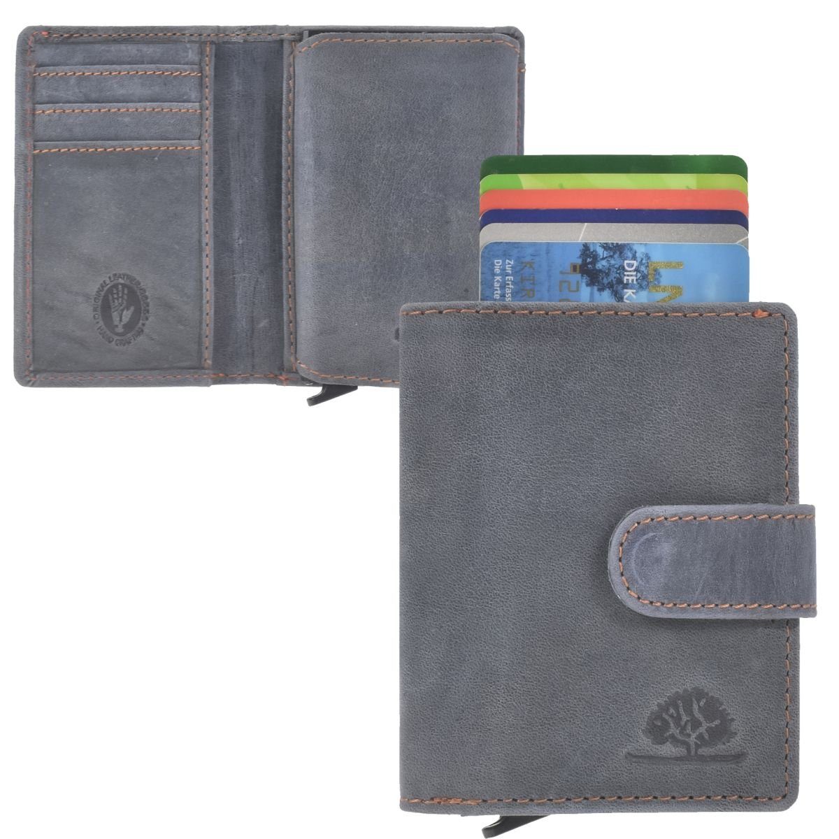 Greenburry Geldbörse Vintage, Kartenbörse mit Münzfach, Card-Slider, Kartenetui mit RFID Schutz blau