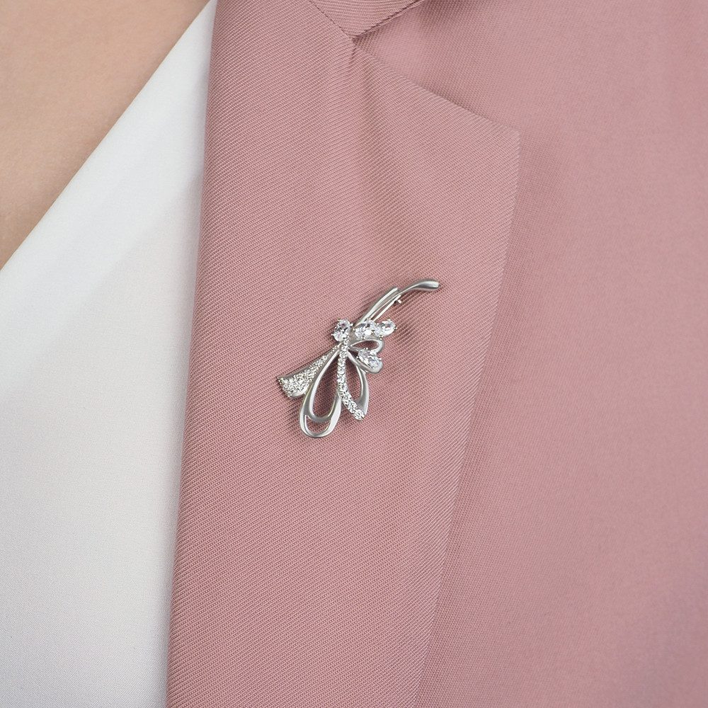 Secretforyou Anstecknadel Brosche Anstecknadel 925 Silber 925 Silber Zirkonia Stein Floral, 925 Sterling Silber
