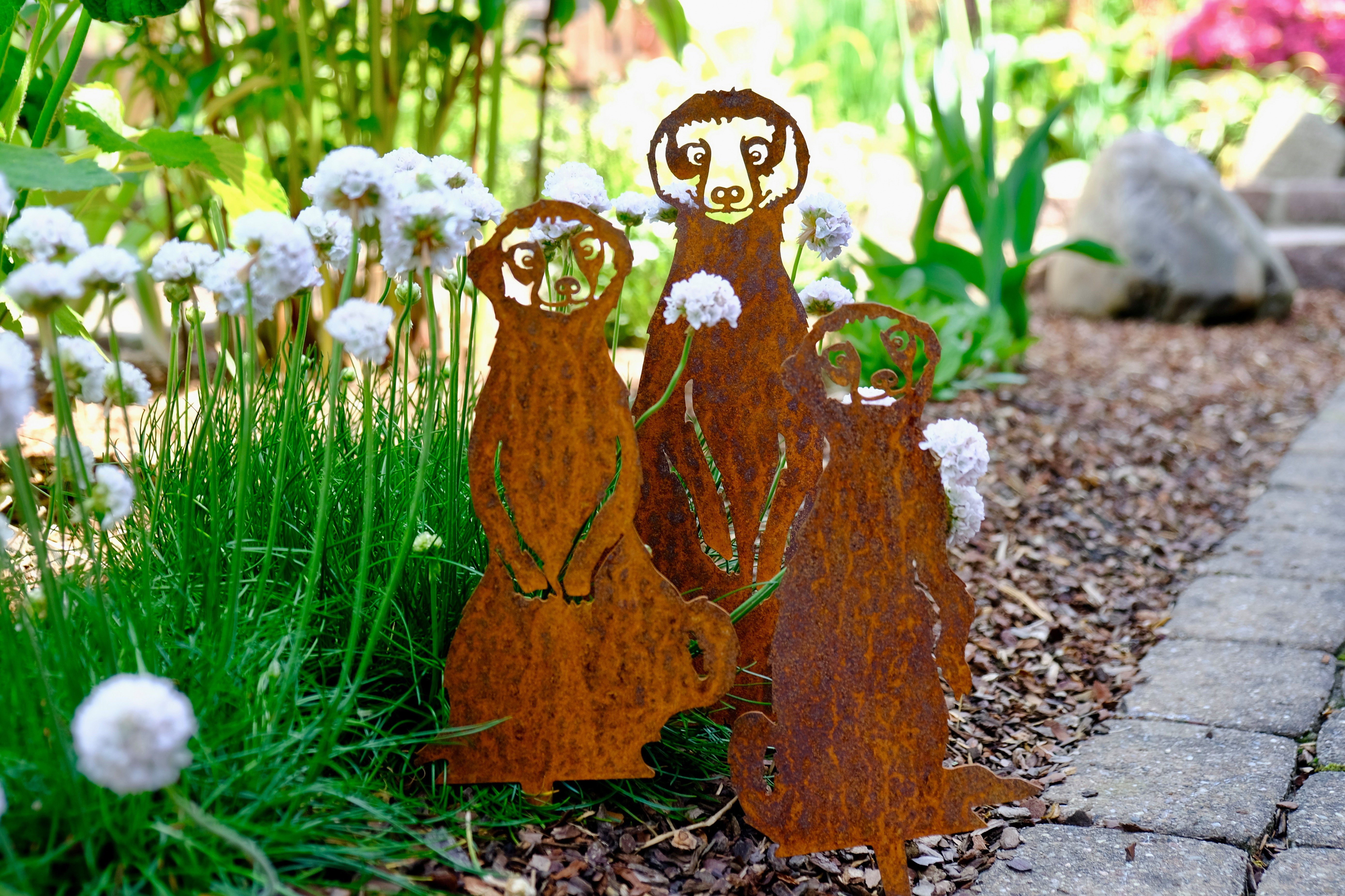 Erdmännchen Gartenstecker Aus Rost - 3er Set, 2 Mm Stark, Made In Germany, Für Beet & Balkon
